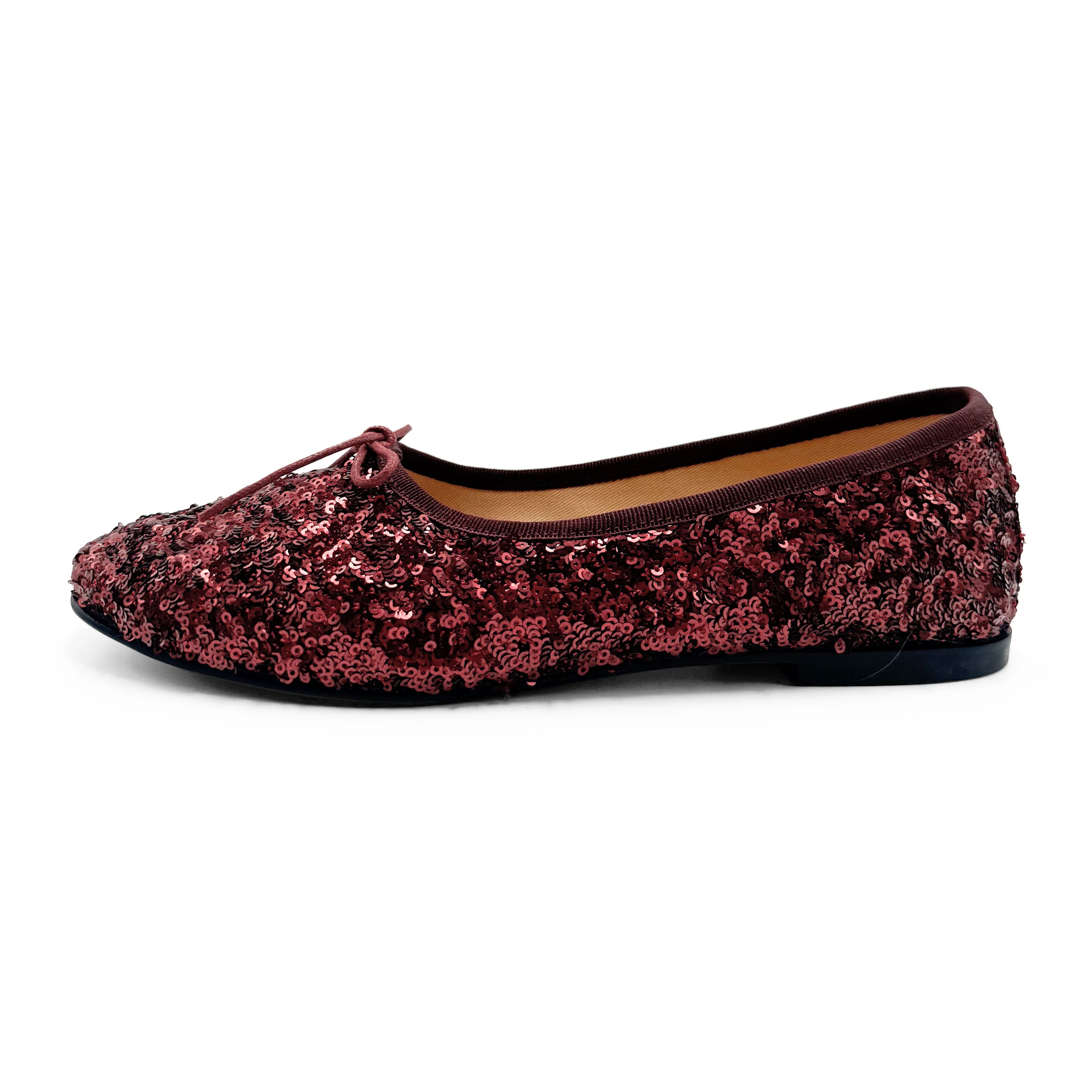 Burgundy sequin high-vamp ballet flats - Image 3