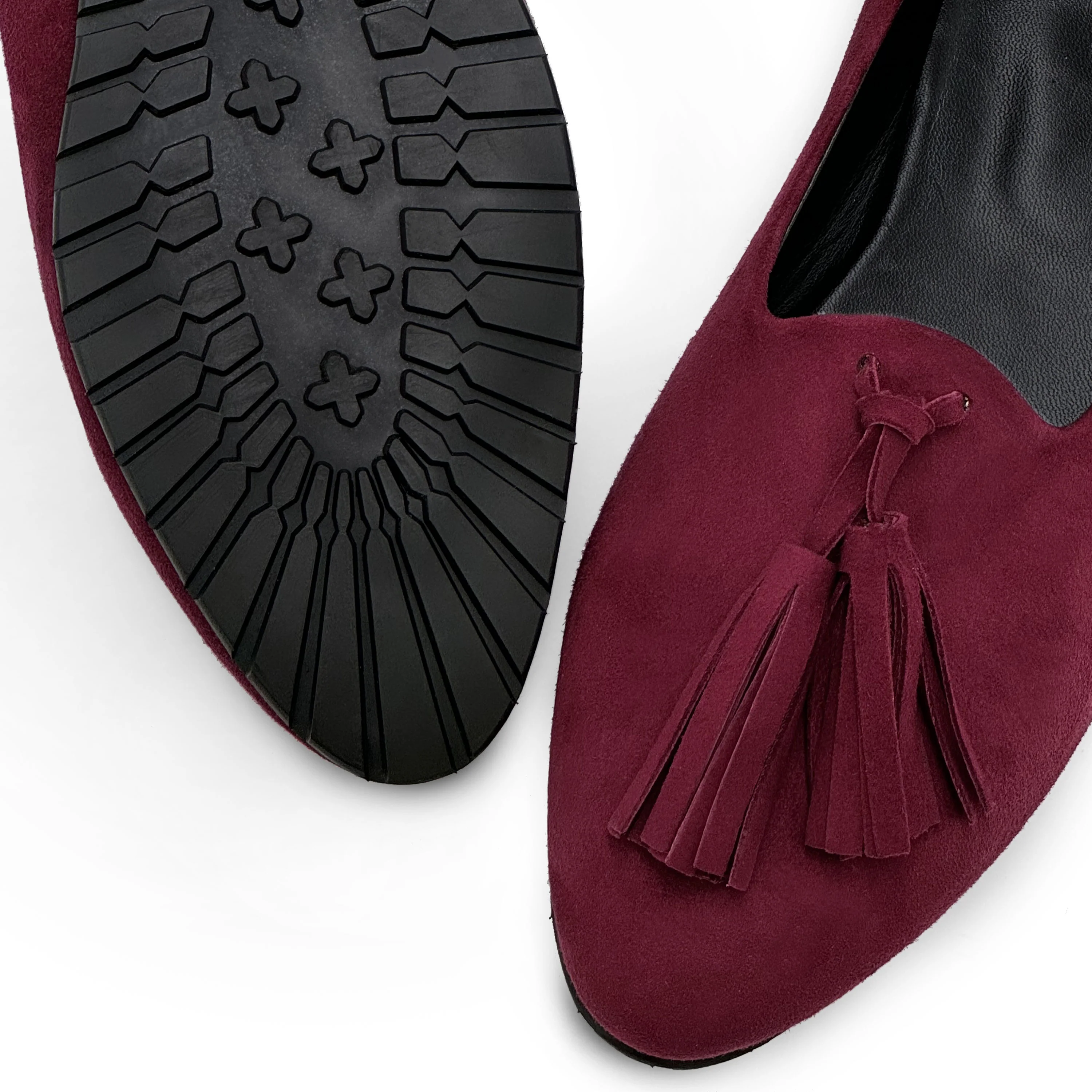 Burgundy suede women moccasins with tassels - Image 3