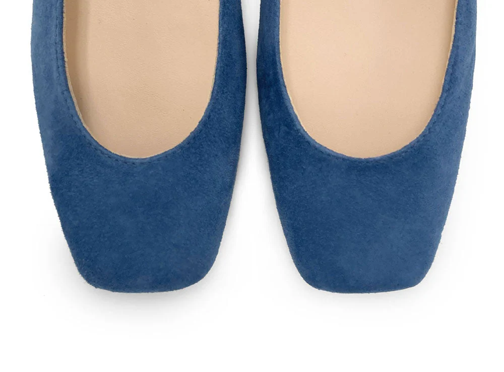 Cerulean blue suede square toe slingback ballet flats - Image 6