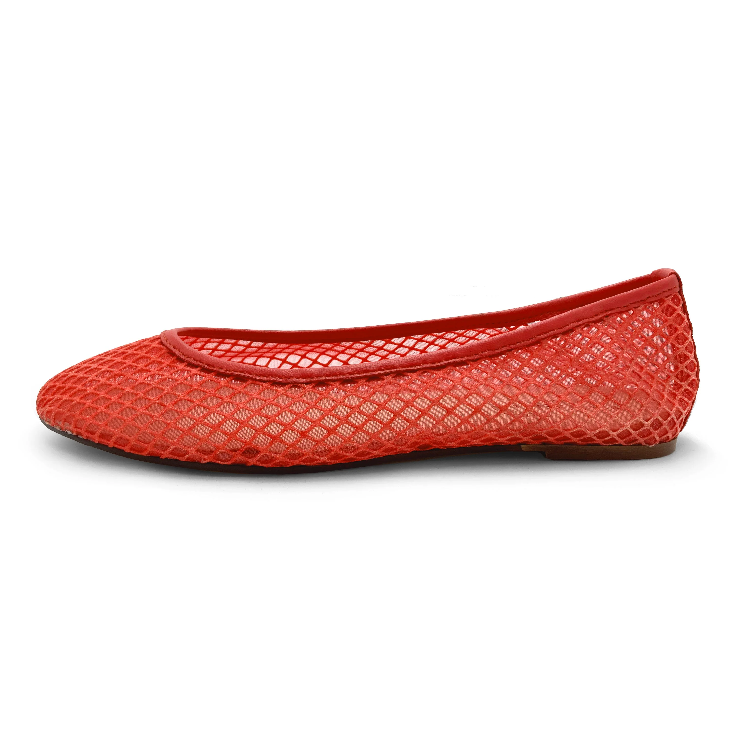 Coral red transparent mesh ballet flats in eco recycled fabric - Image 3