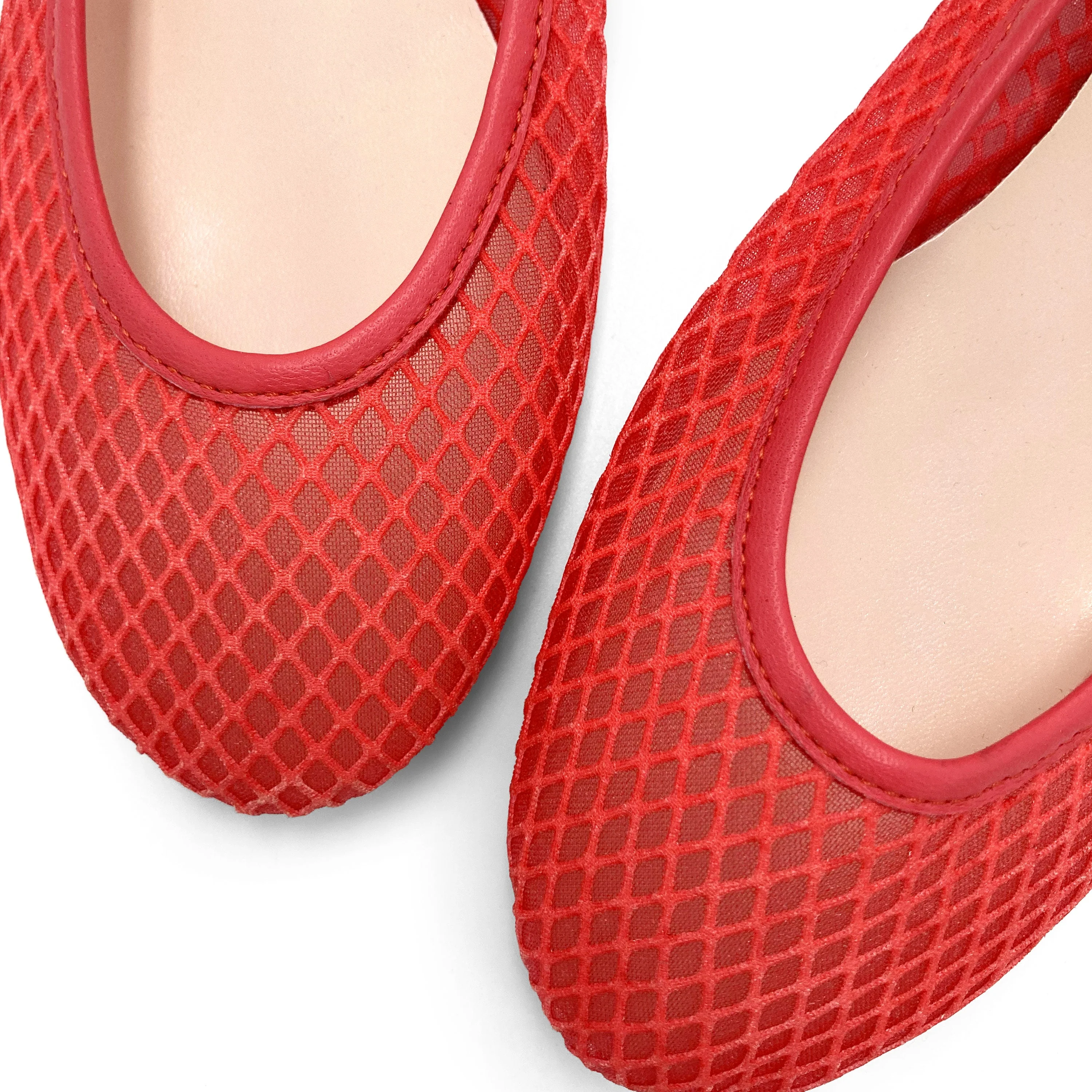 Coral red transparent mesh ballet flats in eco recycled fabric - Image 4