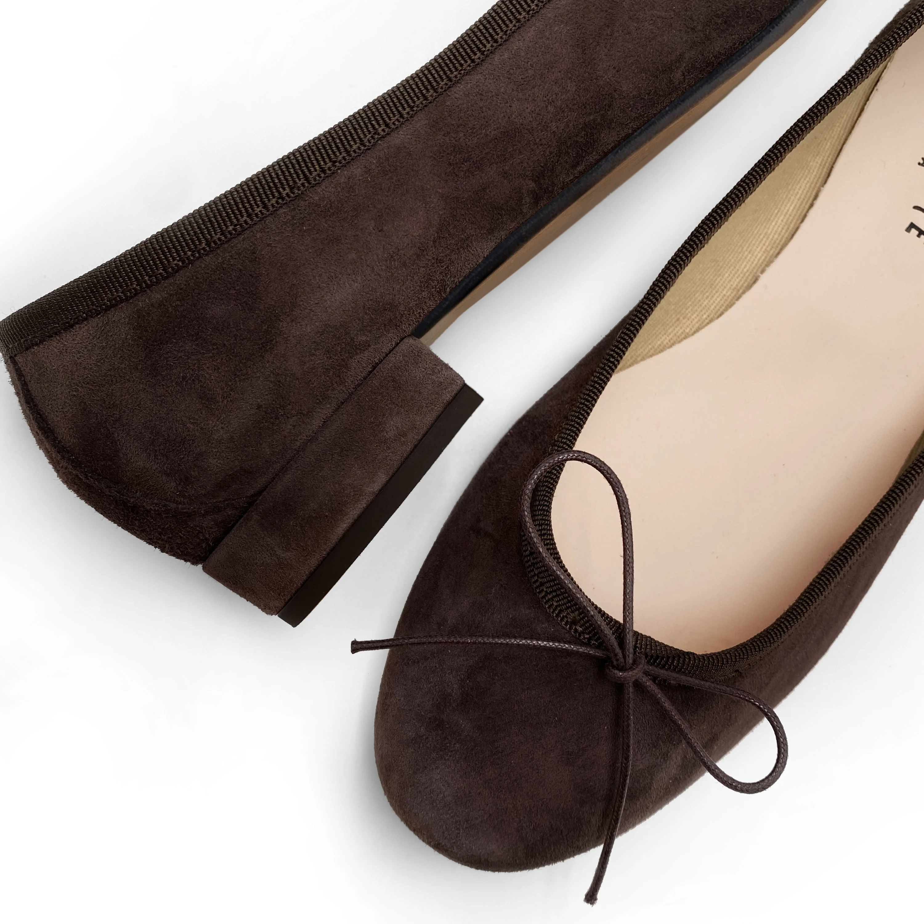 Dark brown suede medium heel ballet flats - Image 4