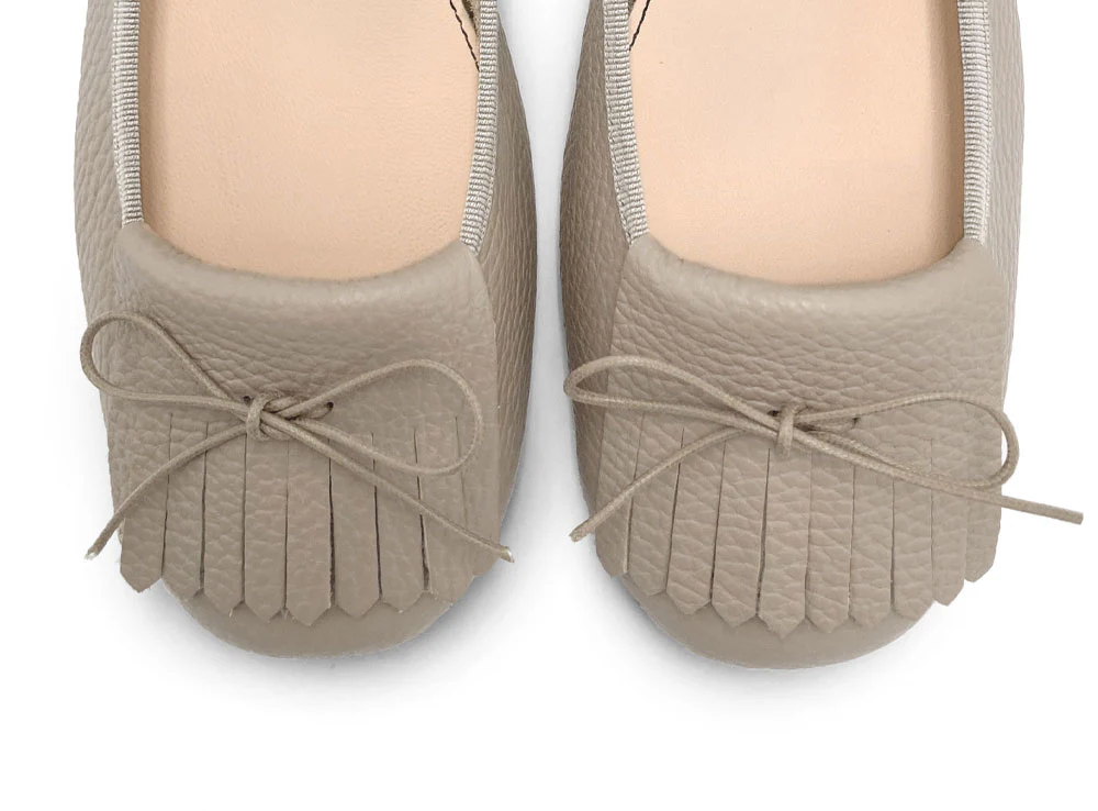 Dove Grey Leather Moccasins with Fringes - Image 5