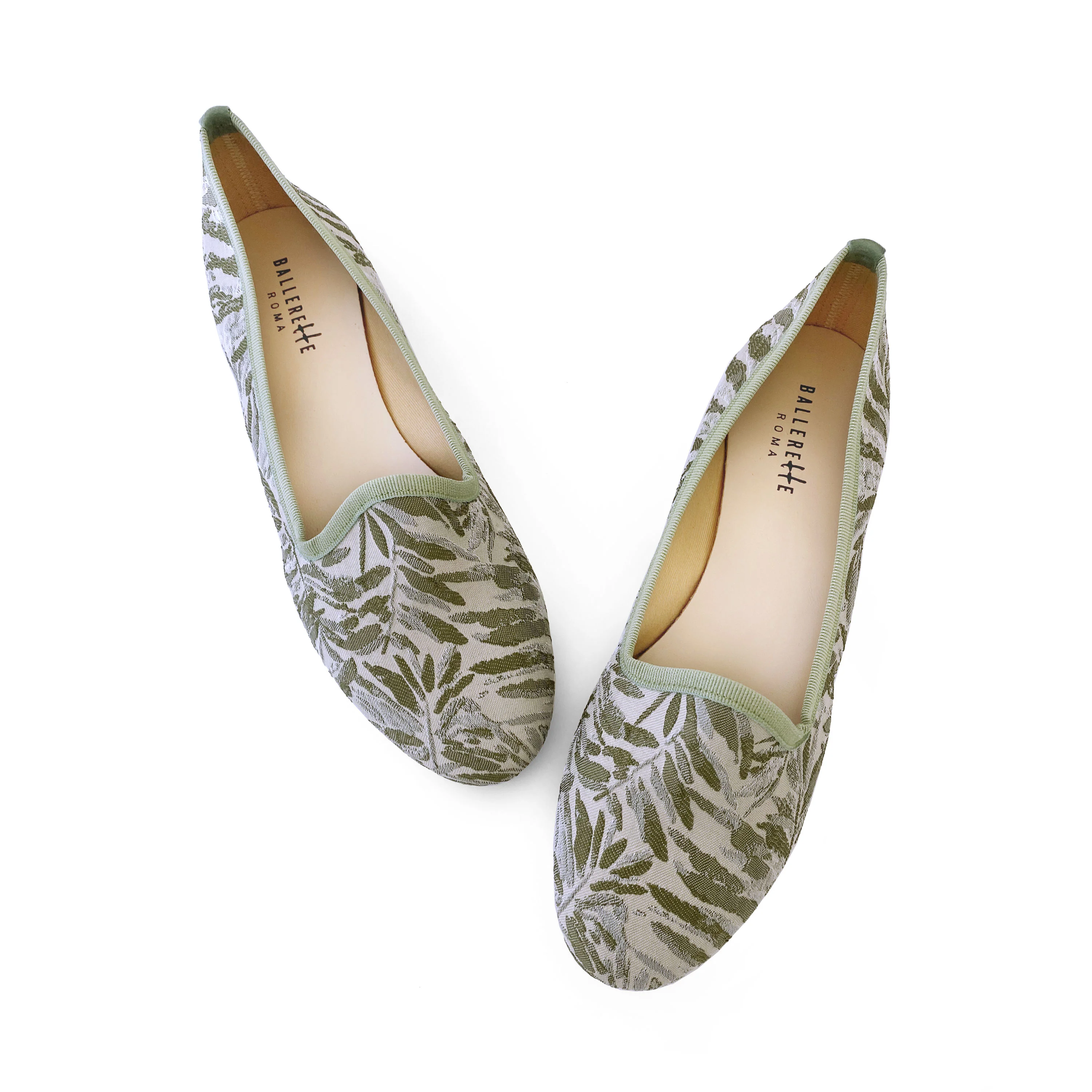Green and beige jacquard loafers with tropical print - Image 3