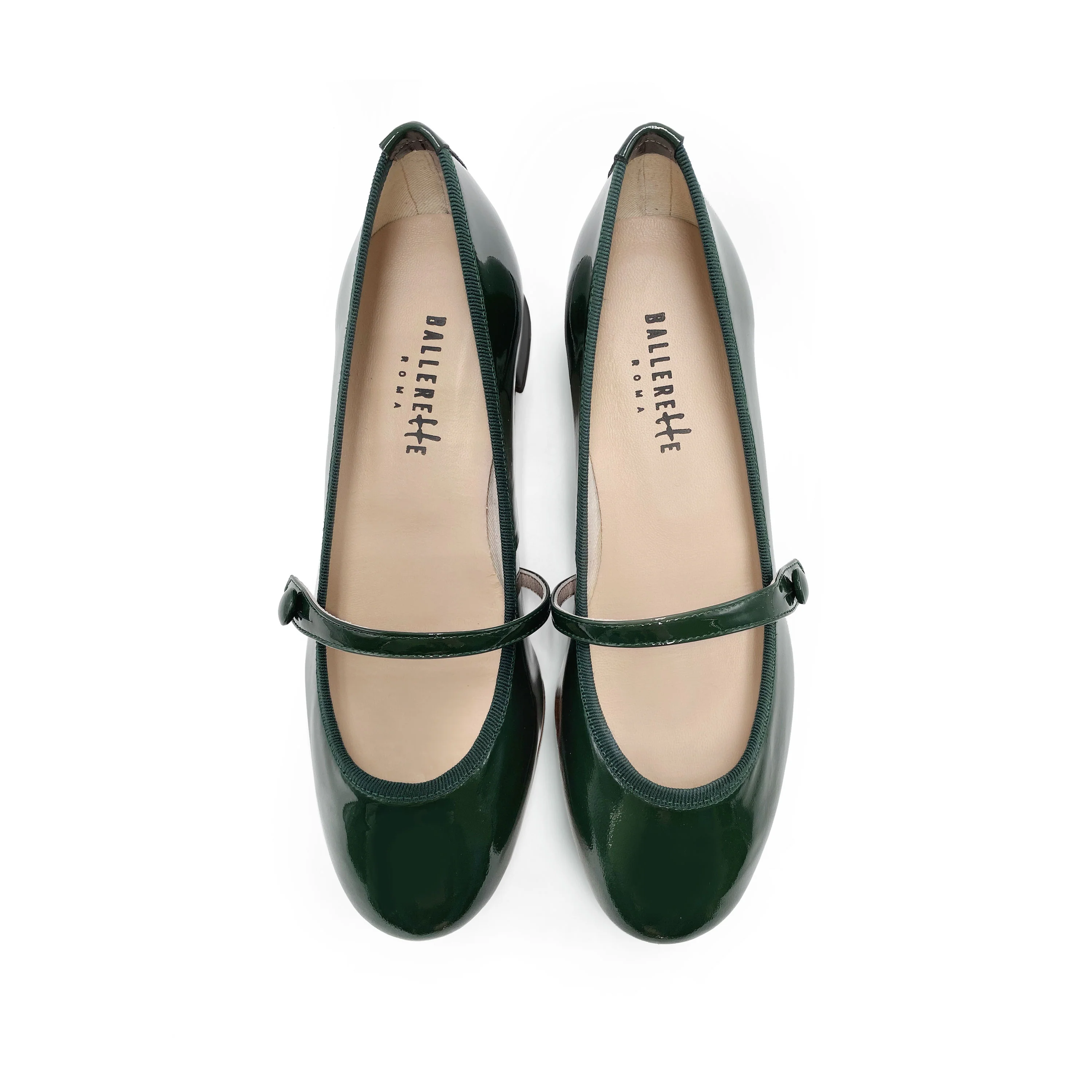 Green patent leather ballet flats with strap and heel - Image 2