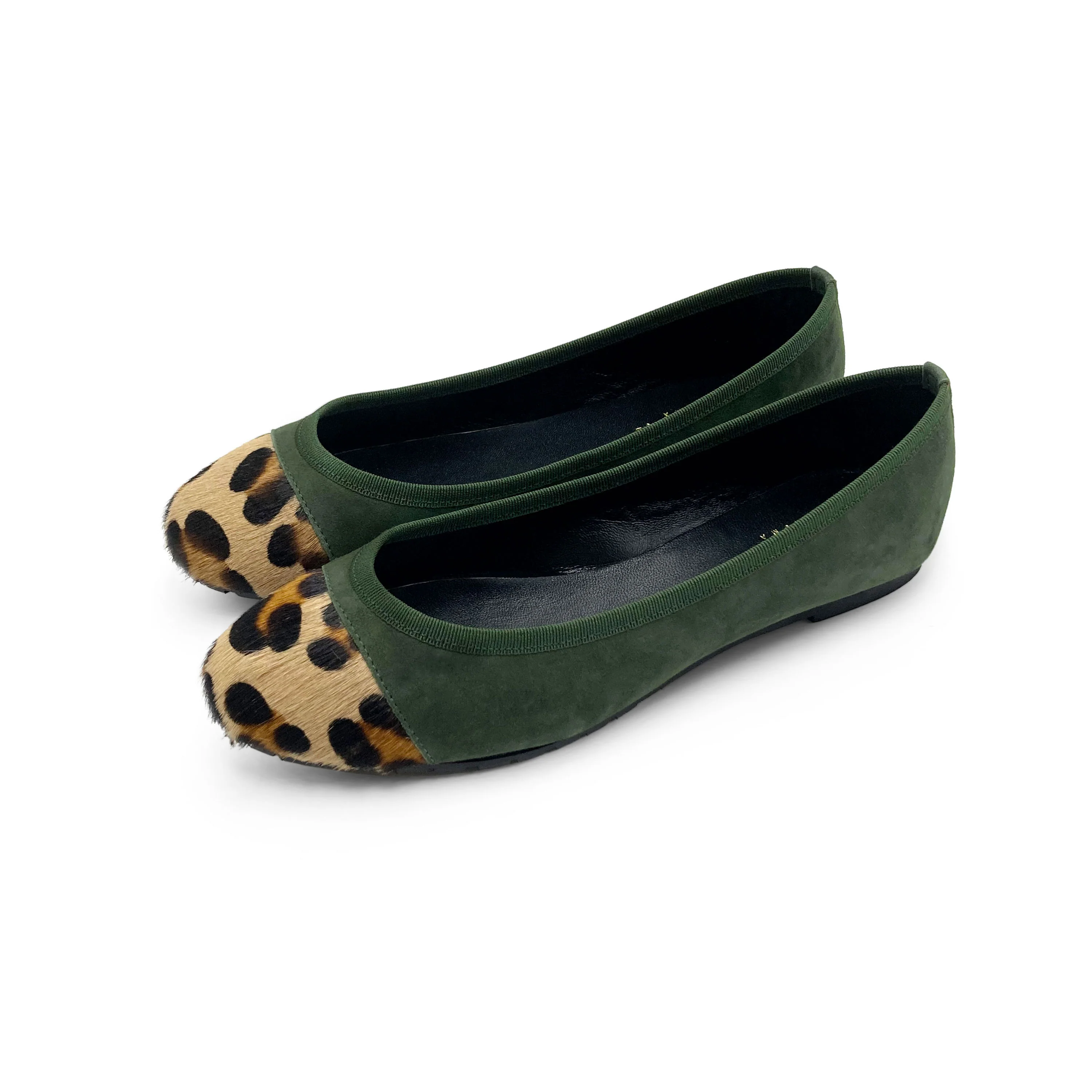Green suede ballet flats with animal print toe - Image 4