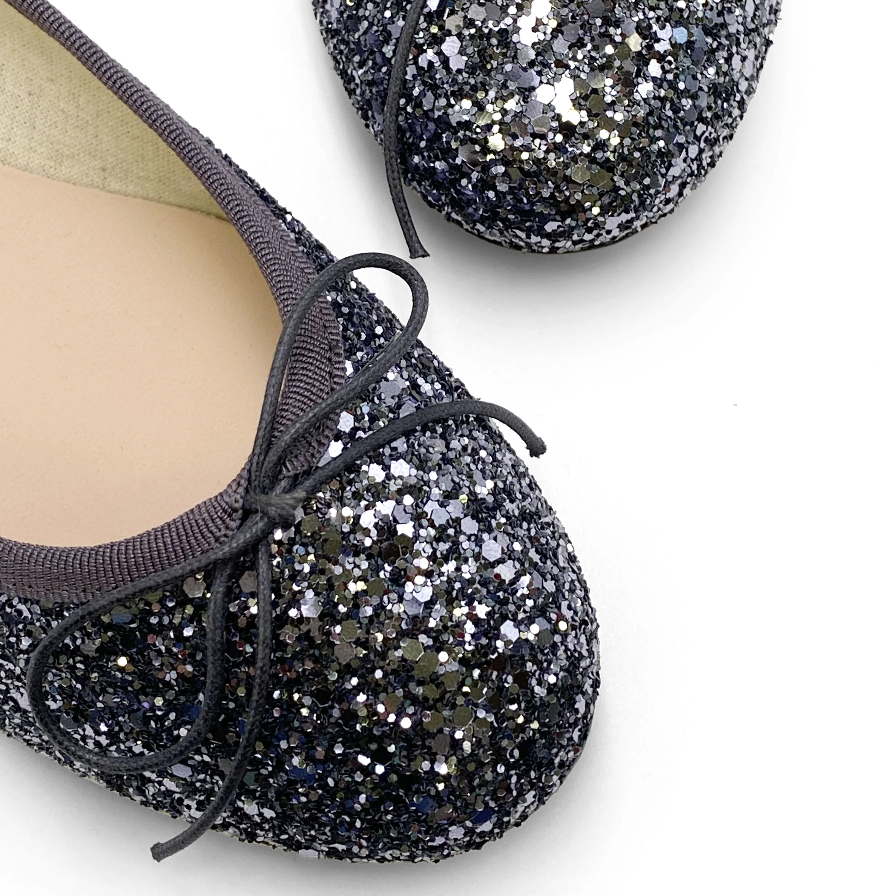 TT GO GREEN Collection - Iron-colored glitter ballet flats in ECO fabric - Image 4