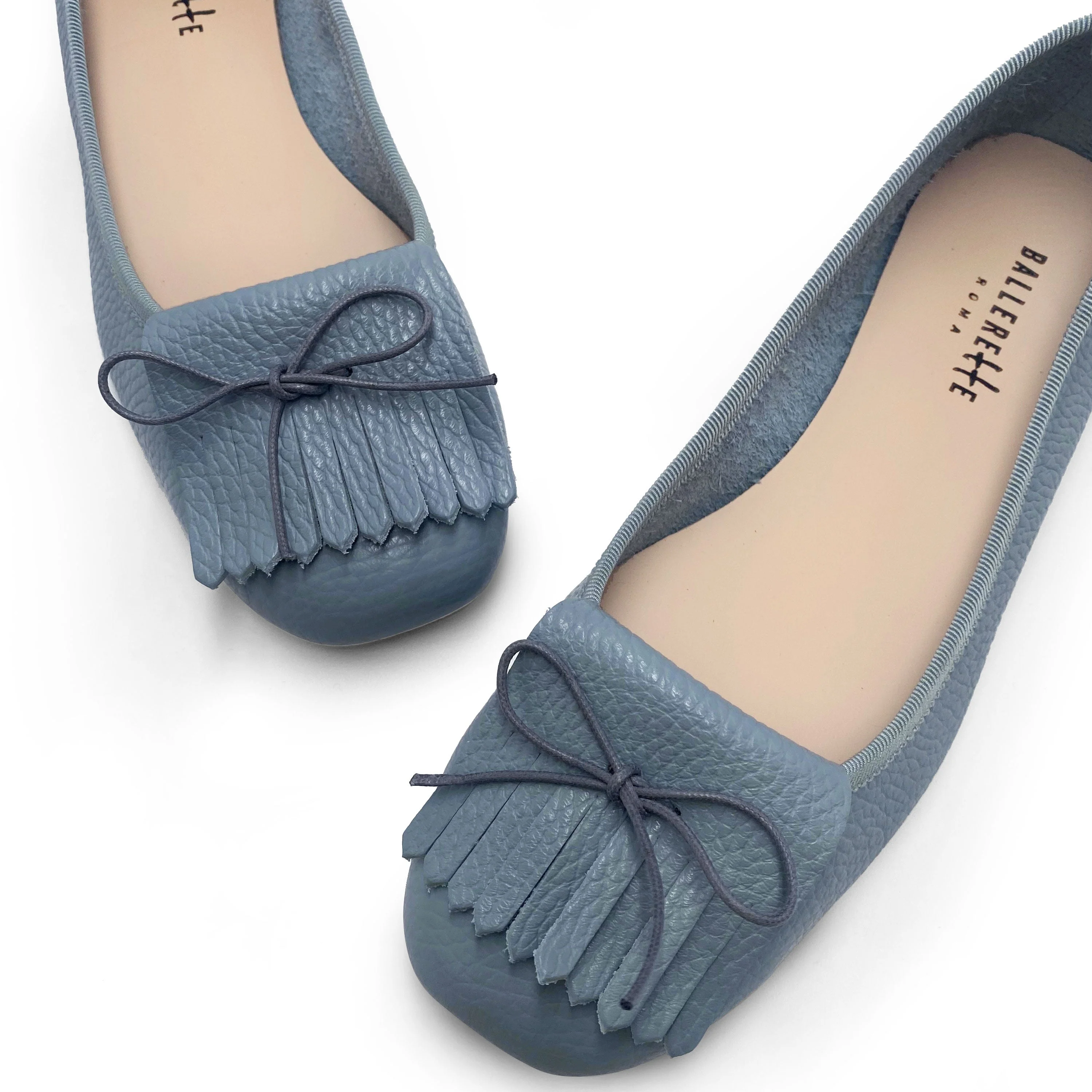 Light Blue Leather Moccasins with Fringes - Image 2