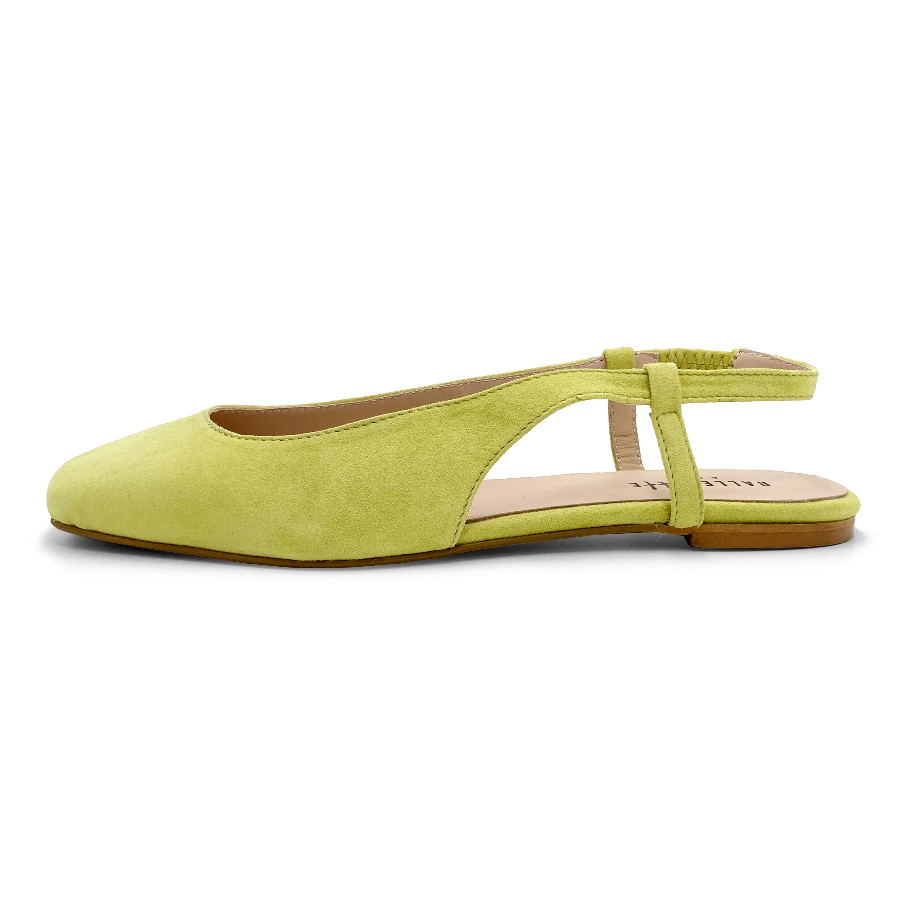 Lime green suede square toe slingback ballet flats - Image 3
