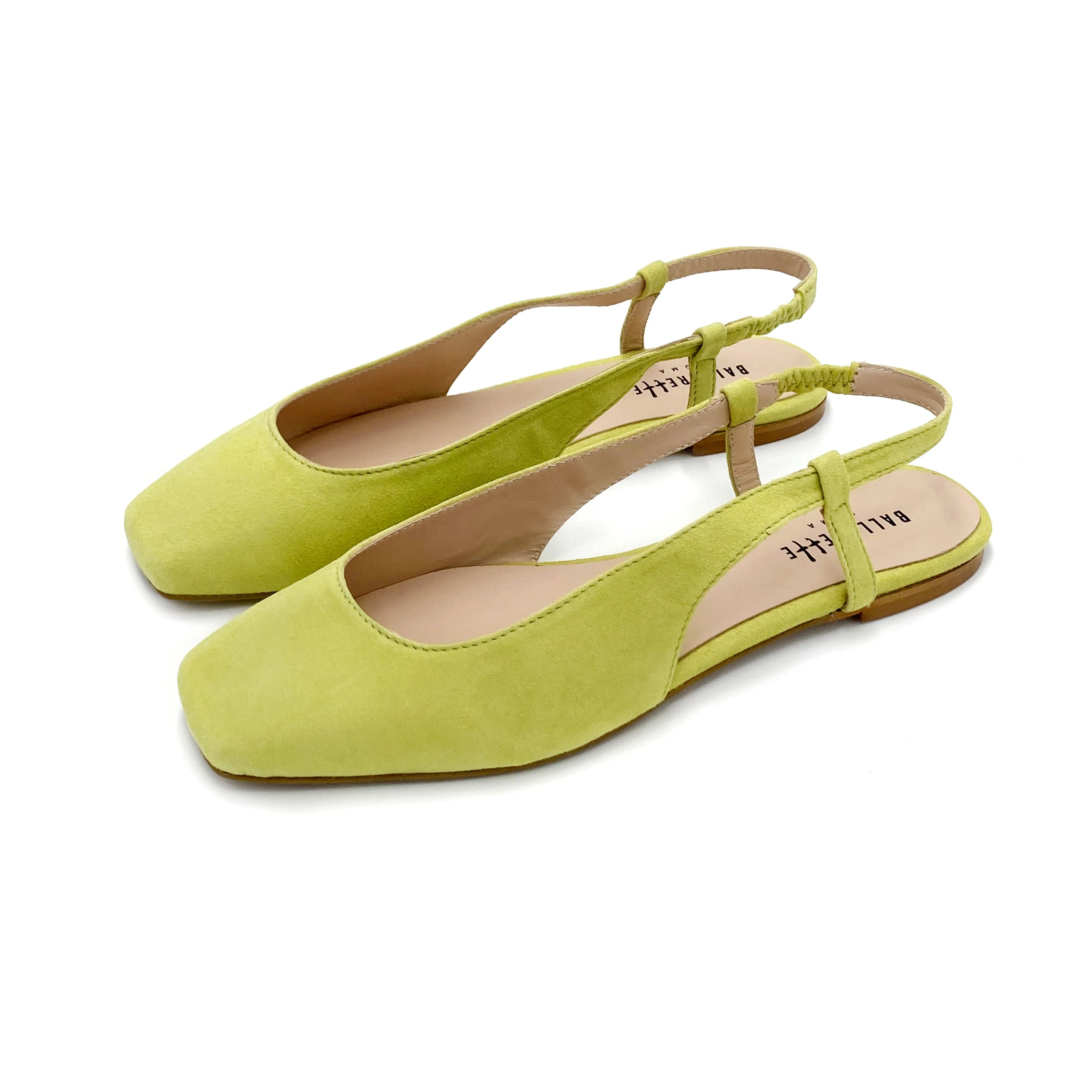 Lime green suede square toe slingback ballet flats - Image 5