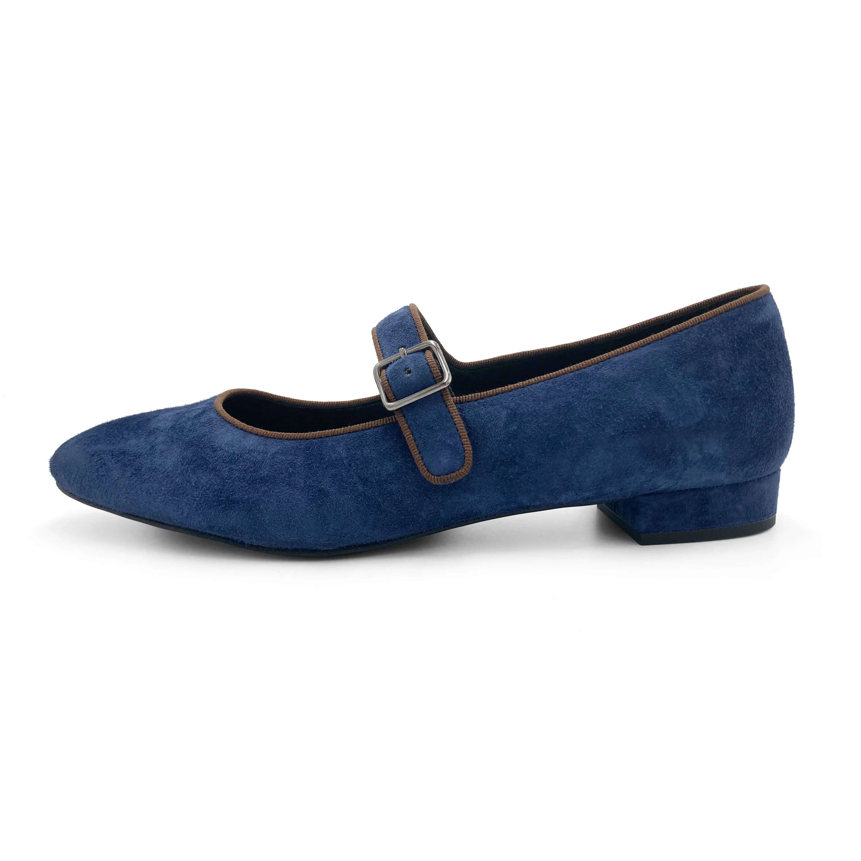 Mary jane ballet flats in blue suede with strap - Image 3