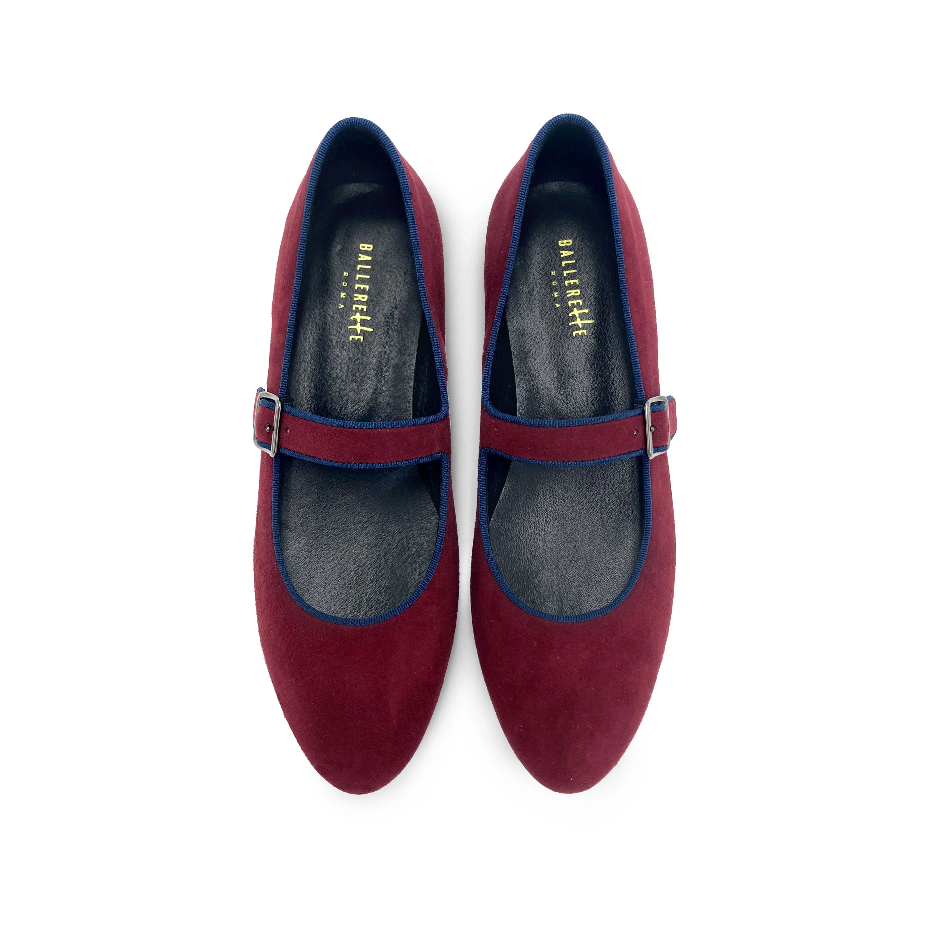Mary jane ballet flats in burgundy suede with strap - Image 6