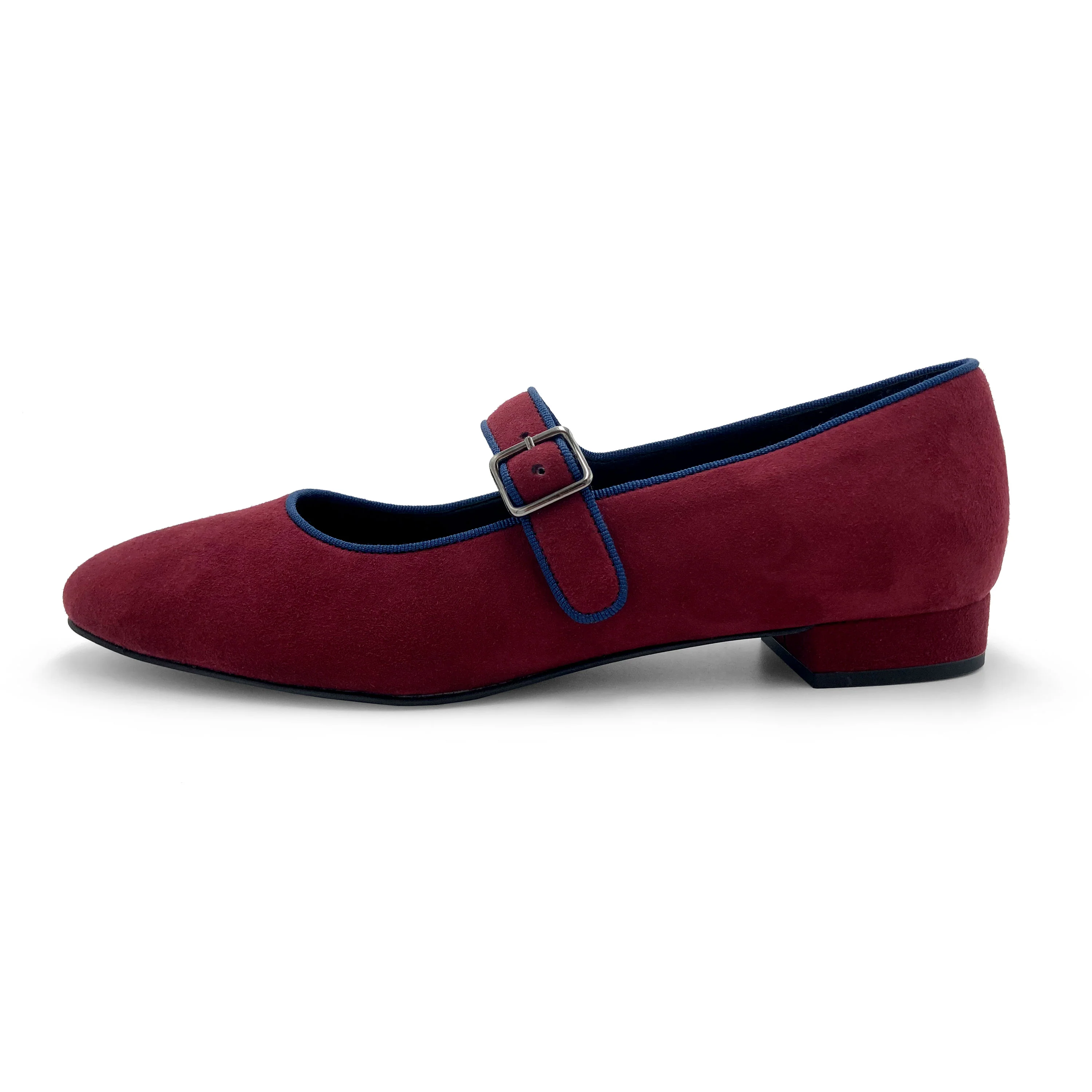 Mary jane ballet flats in burgundy suede with strap - Image 8