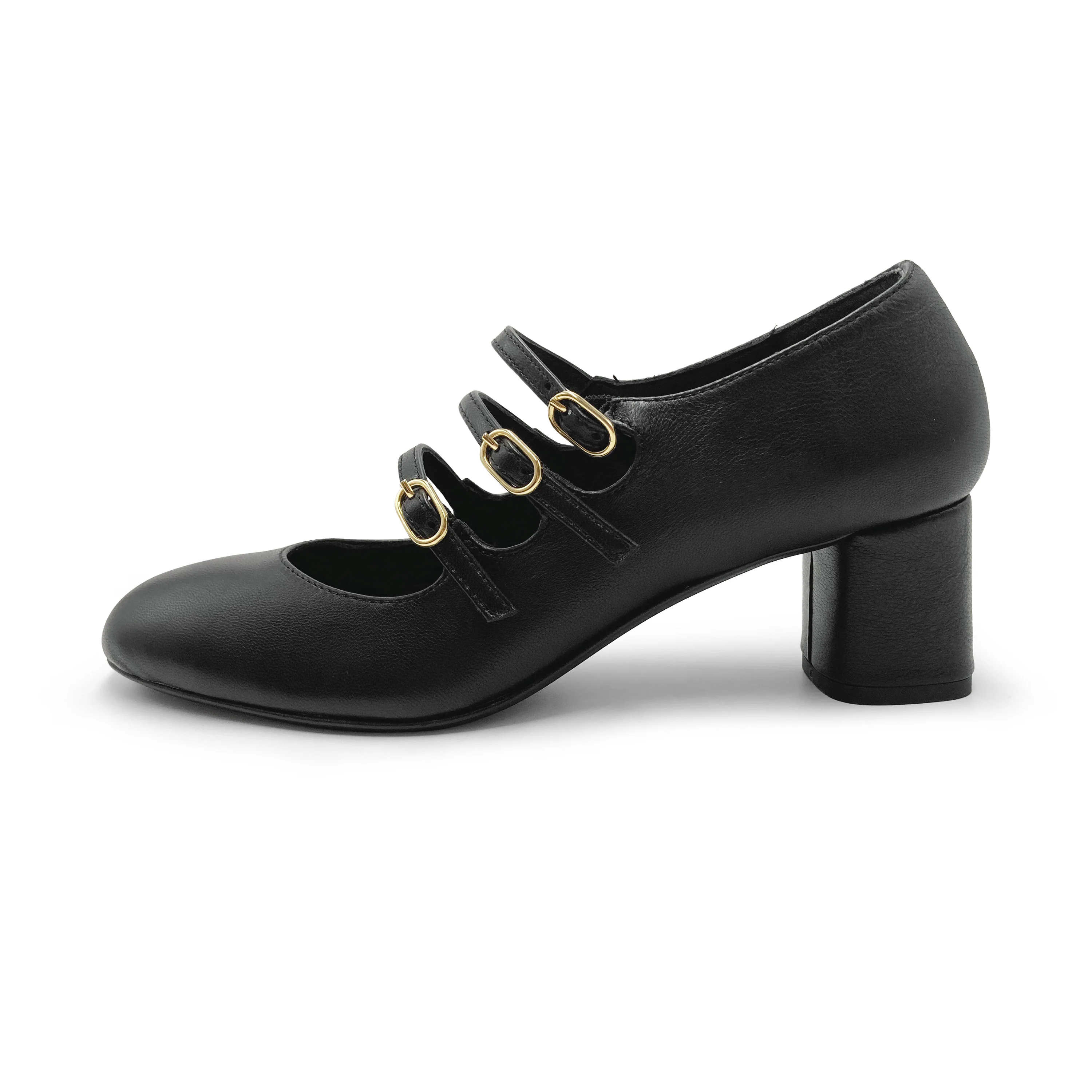 Black three straps high heel Mary Jane shoes in leather - Image 3