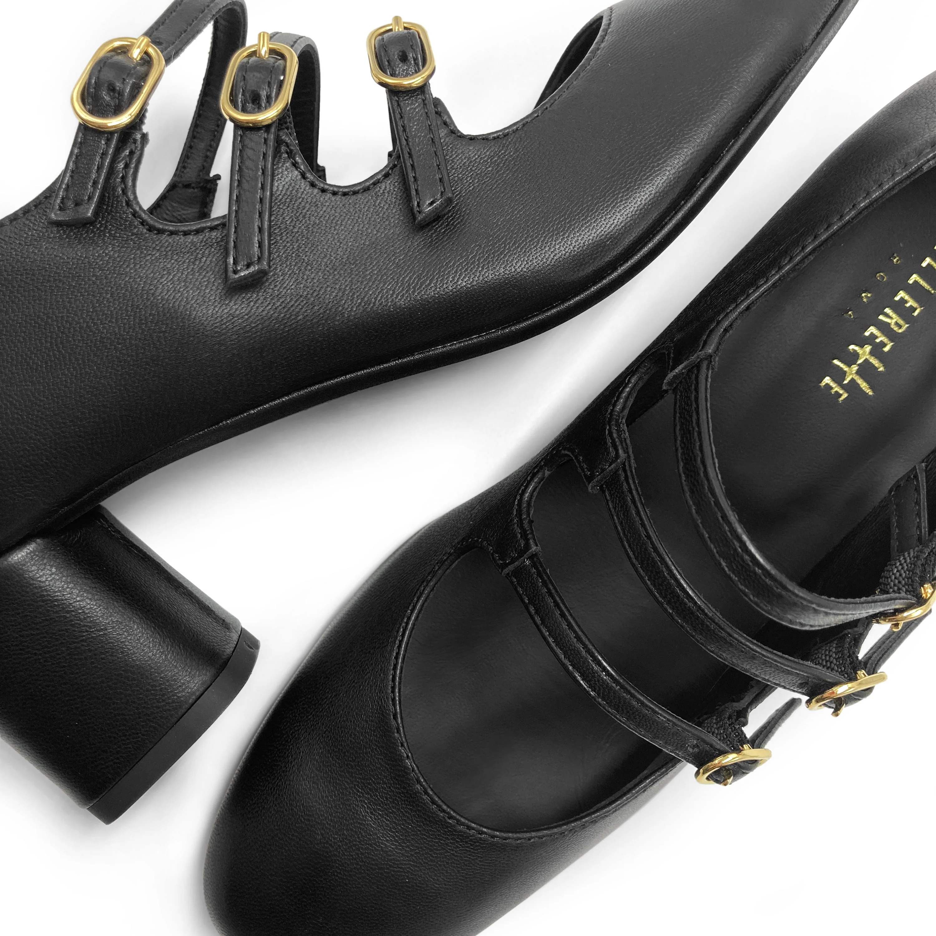 Black three straps high heel Mary Jane shoes in leather - Image 4