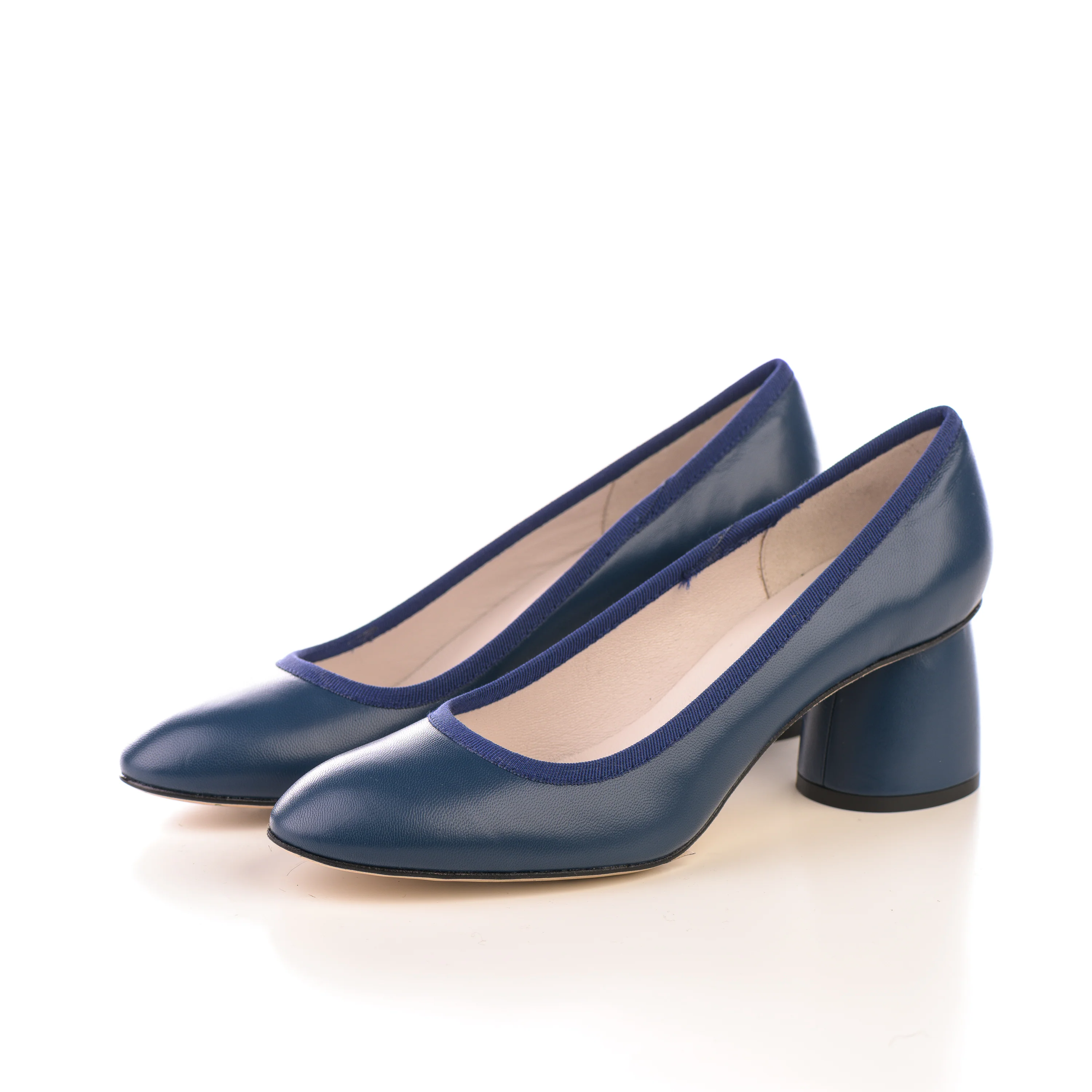 Navy blue leather pump ballet flats with high heel - Image 2