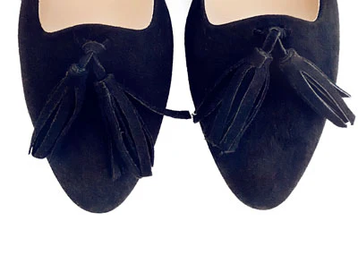 Navy blue suede moccasins with tassels - Image 5