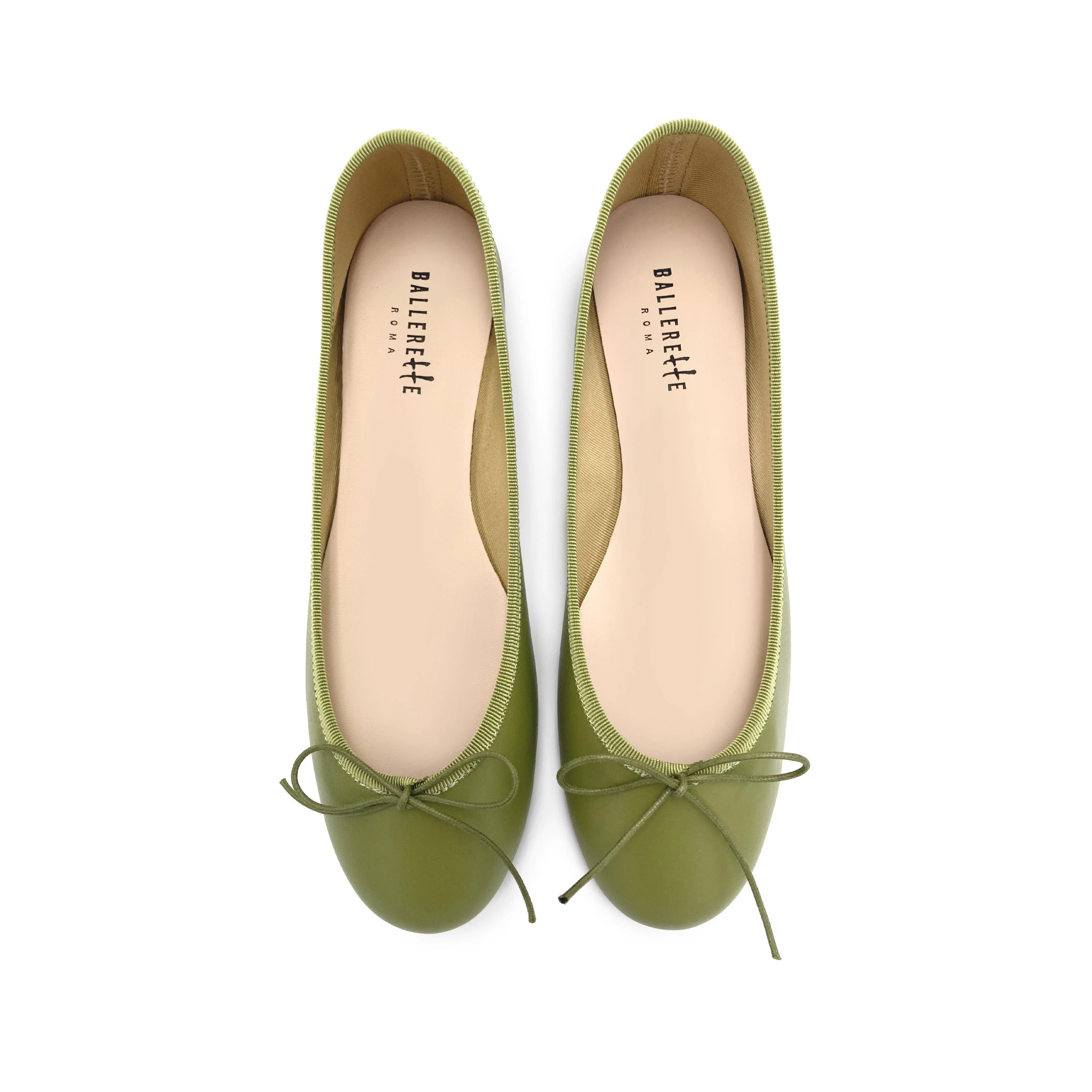 Olive green leather ballet flats