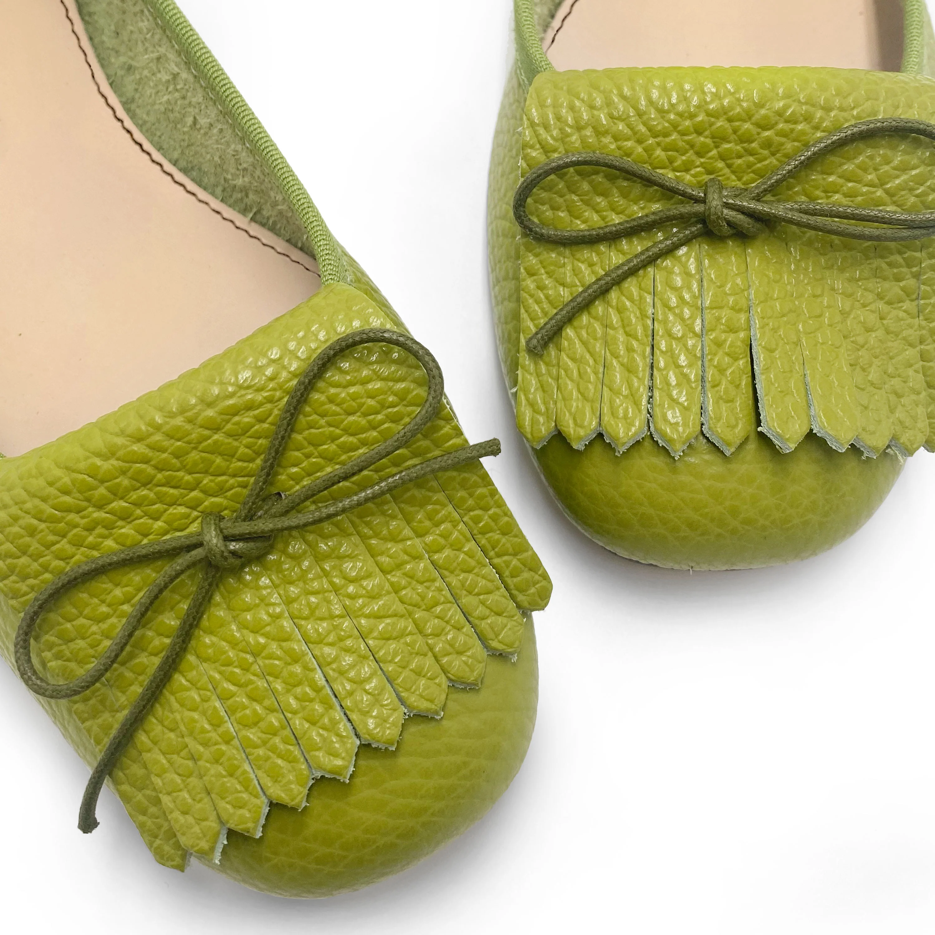 Olive Green Leather Moccasins with Fringes - Image 3
