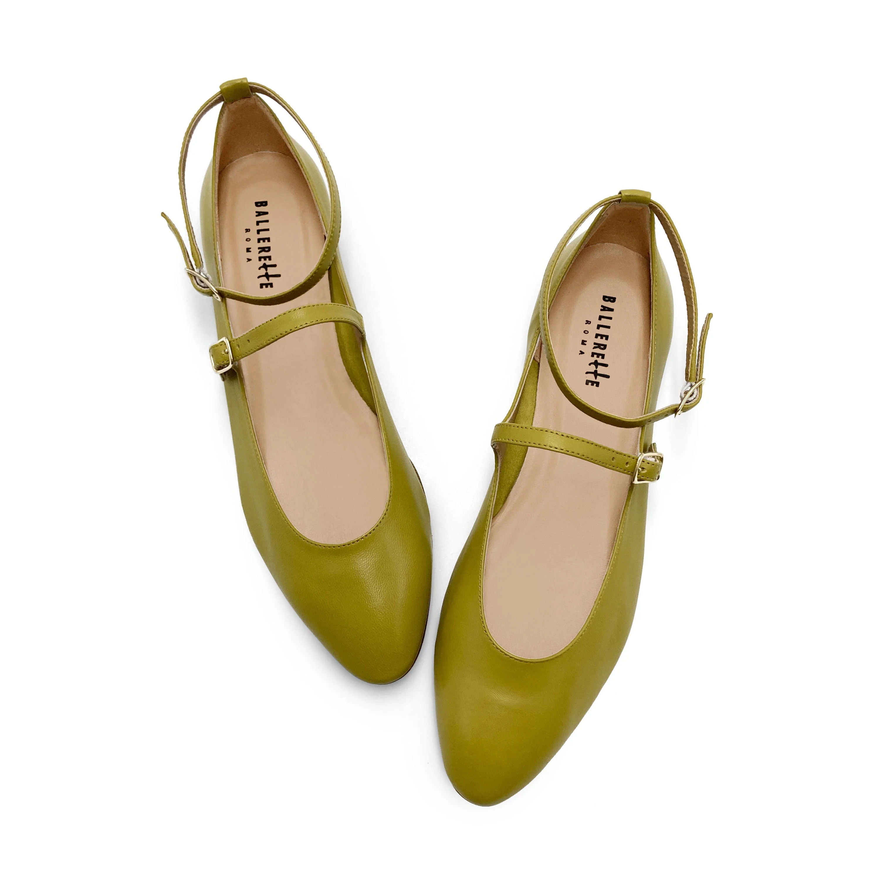 Olive green Mary Jane ballet flats with straps - Image 2