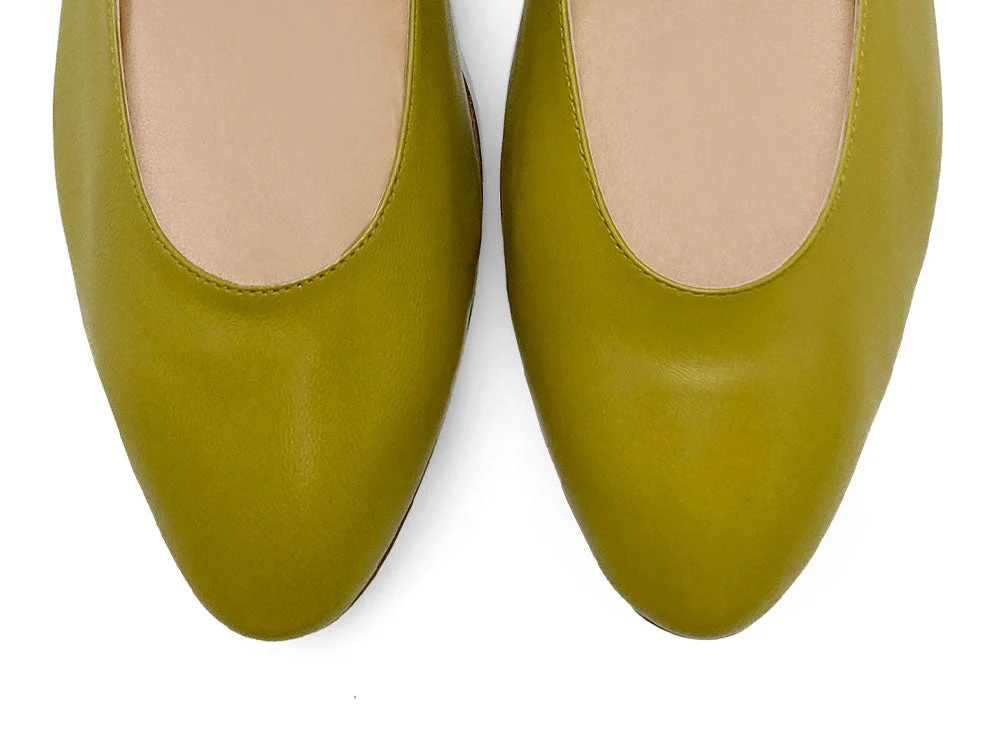 Olive green Mary Jane ballet flats with straps - Image 6