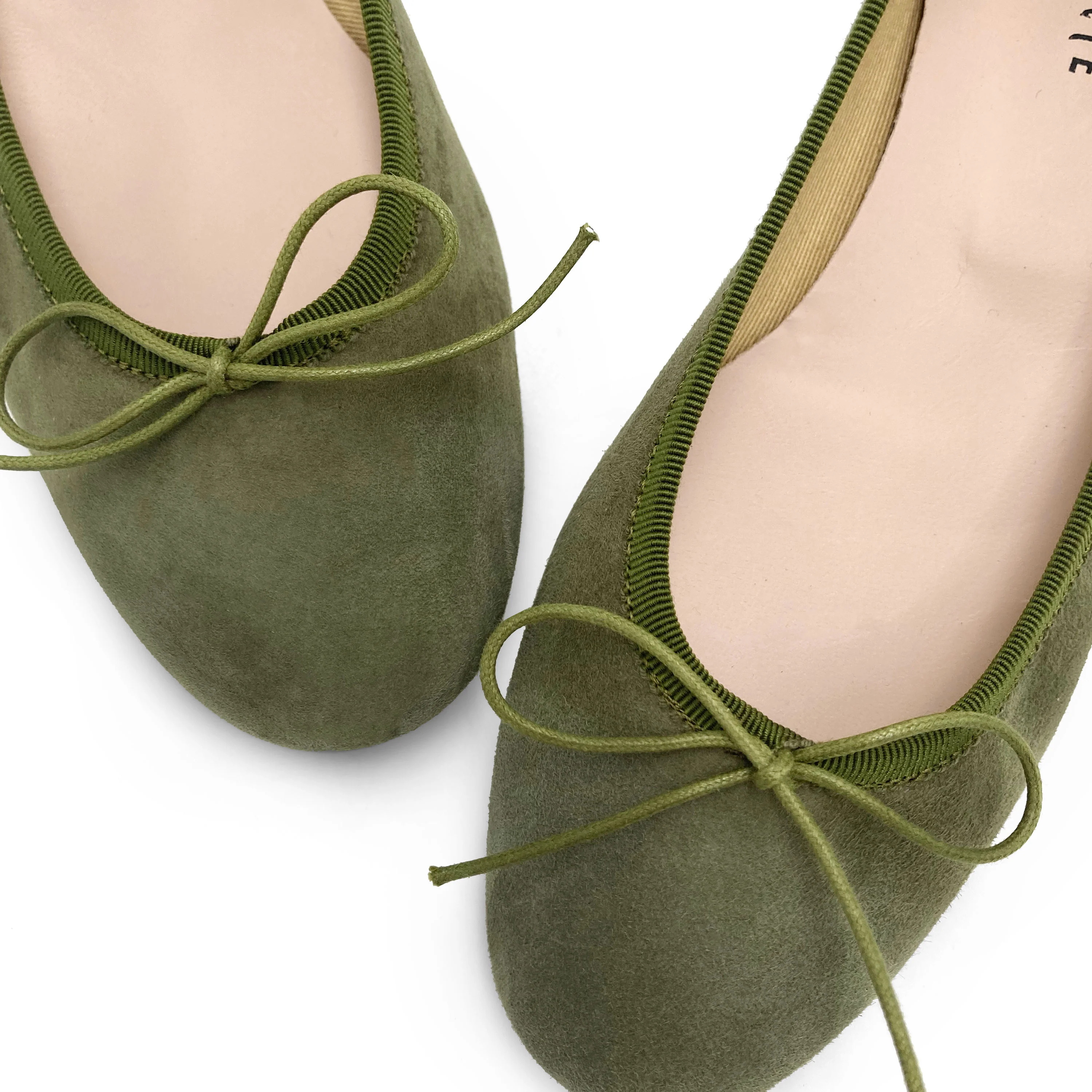 Olive Green Suede Medium Heel Ballet Flats - Image 3