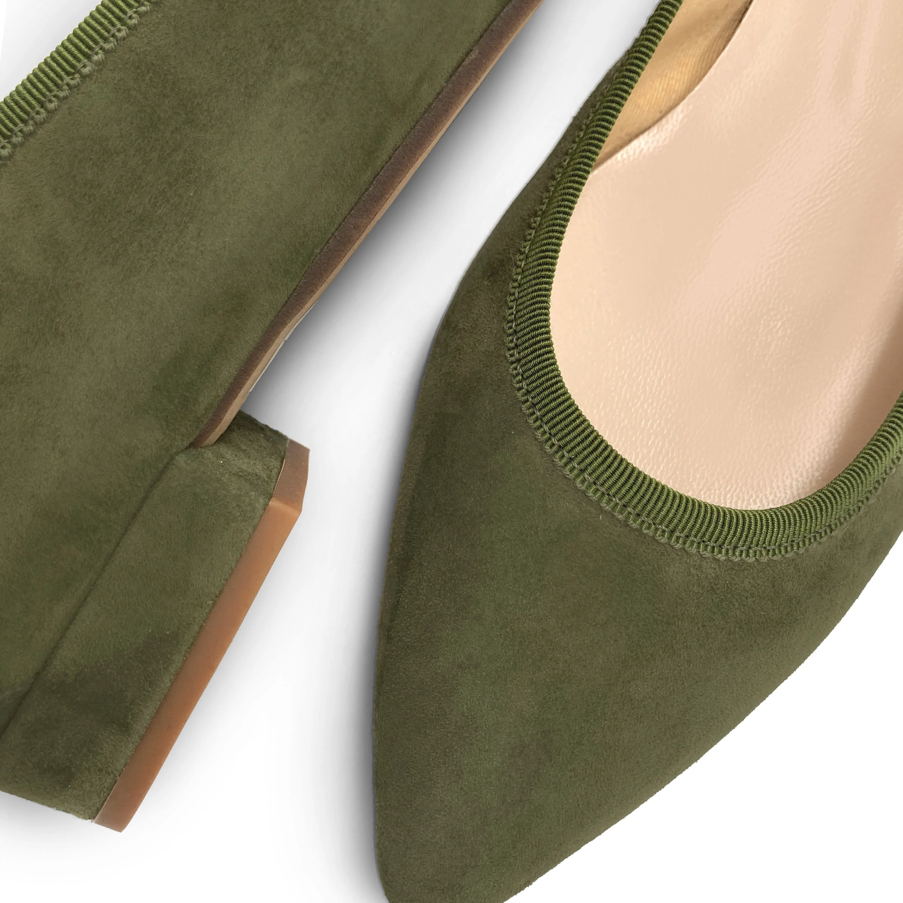 Olive Green Suede Pointed toe Ballet Flats - Image 3