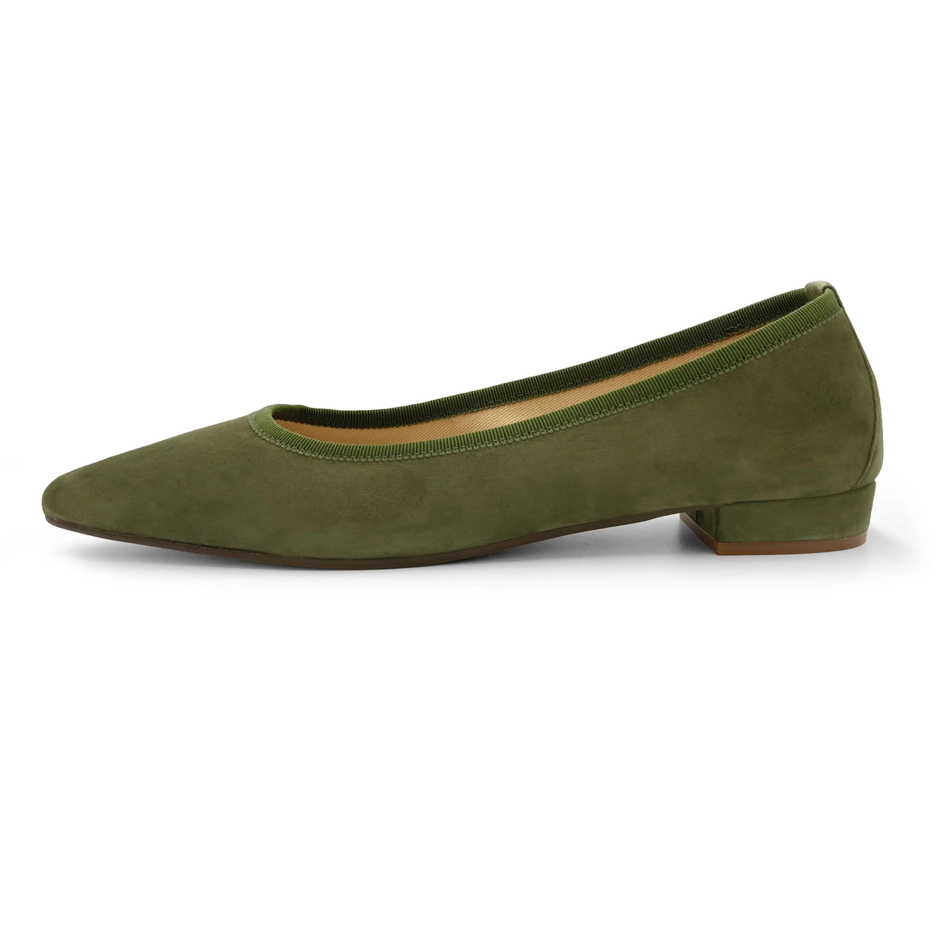 Olive Green Suede Pointed toe Ballet Flats - Image 4