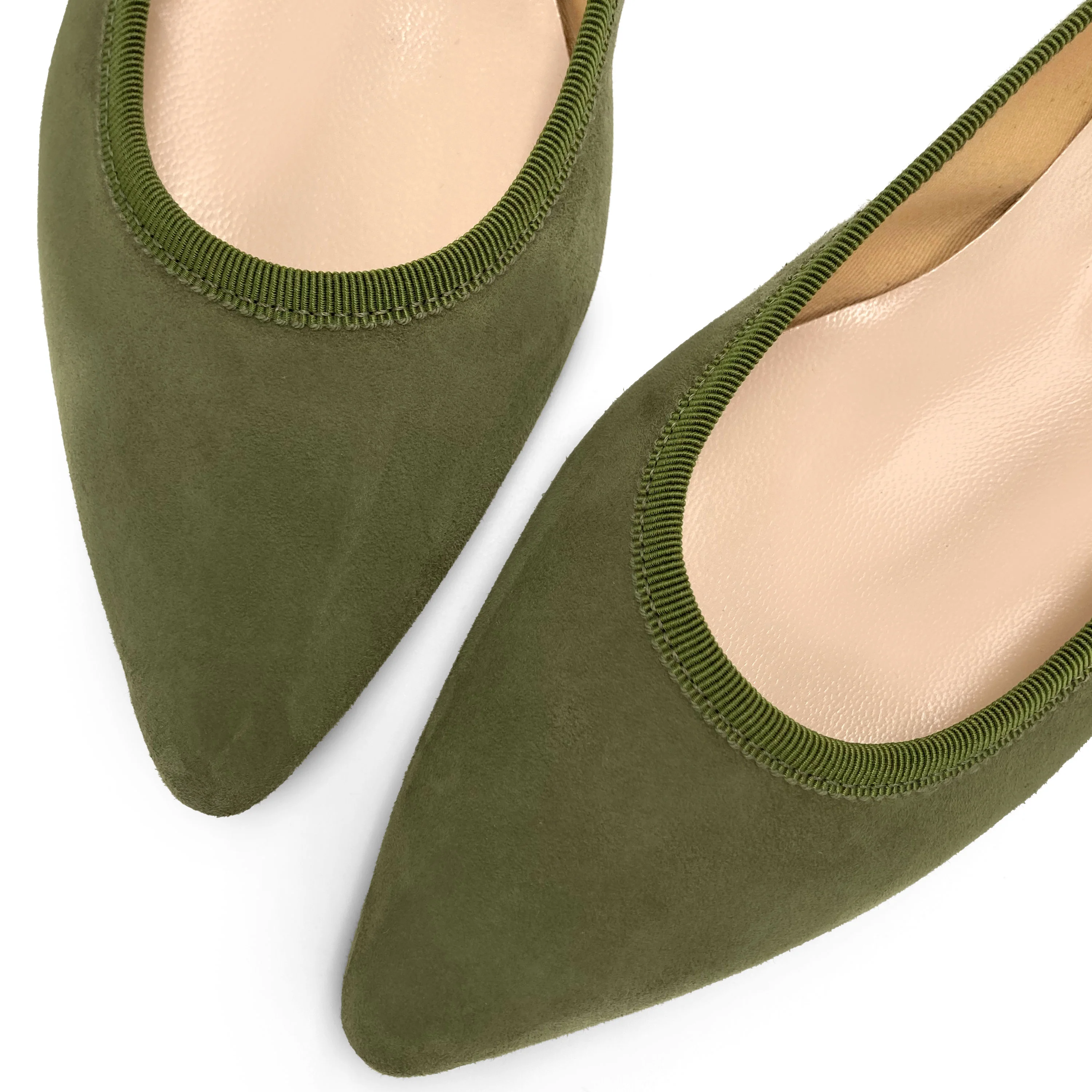 Olive Green Suede Pointed toe Ballet Flats - Image 5