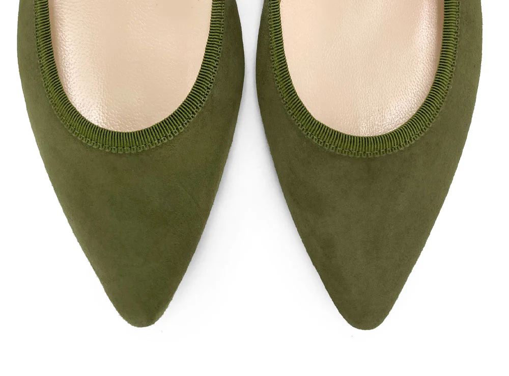 Olive Green Suede Pointed toe Ballet Flats - Image 6