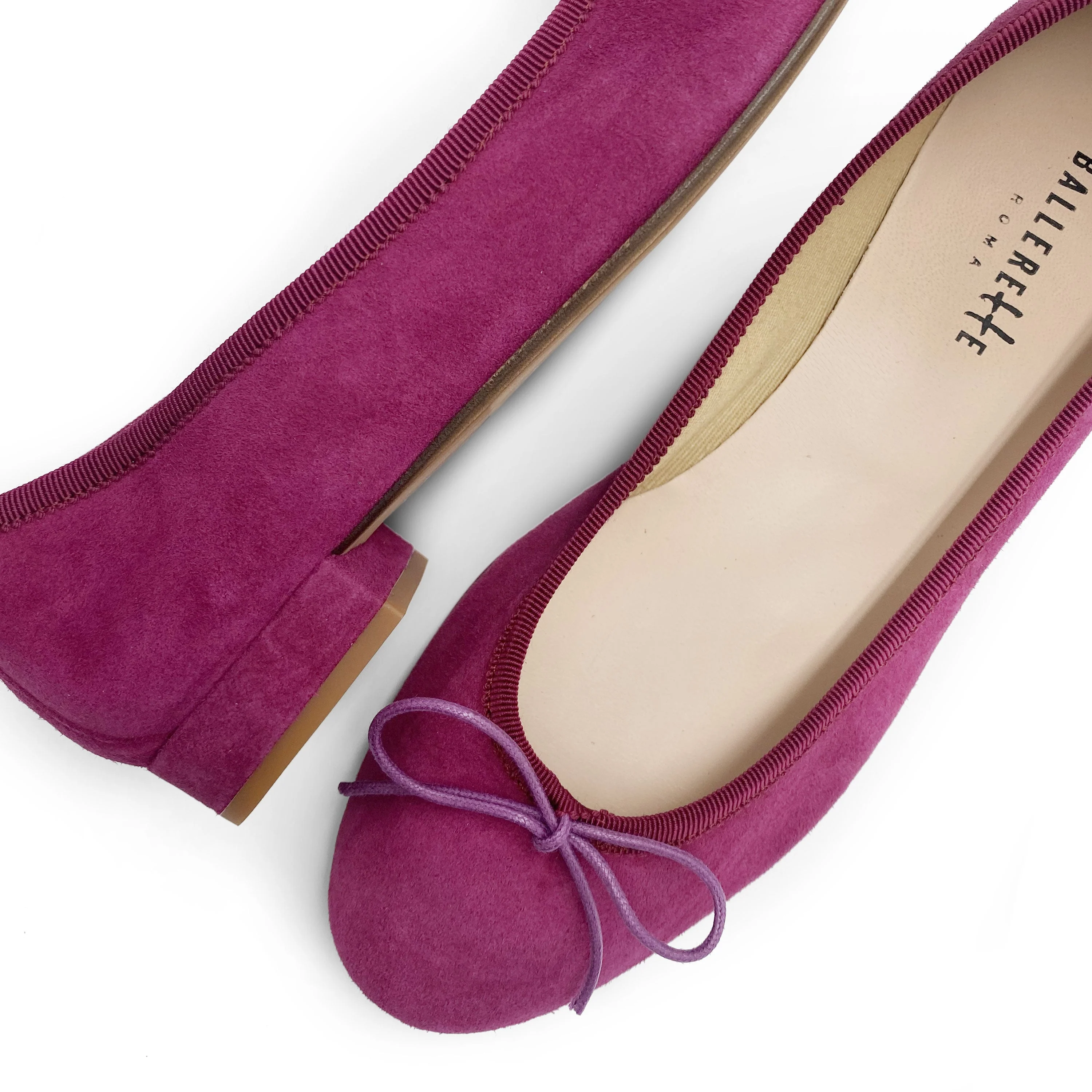 Plum Suede Ballet Flats with Heel - Image 3