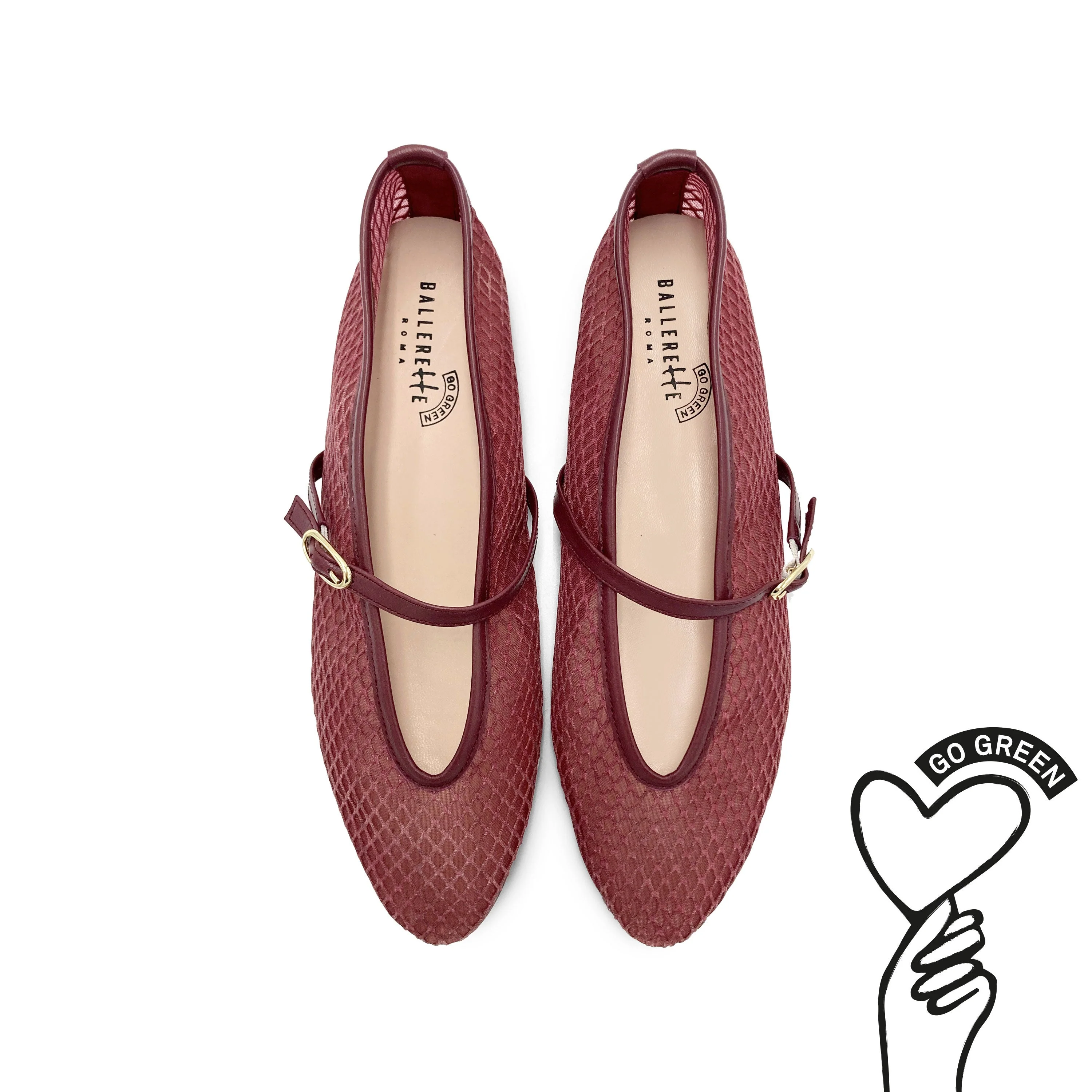 TT GO GREEN Collection - Plum transparent mesh ballet flats in eco recycled fabric