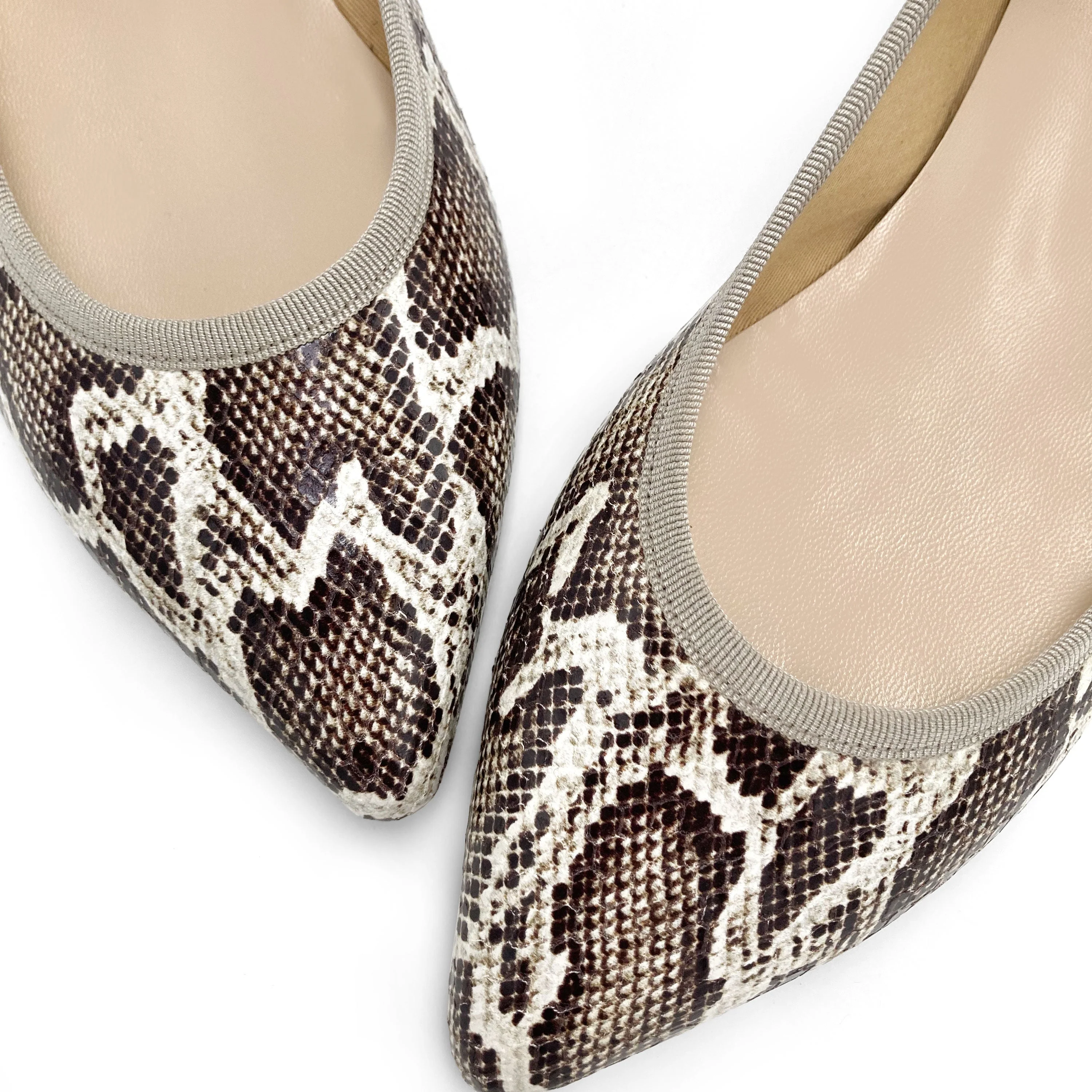 Pointed-toe animal print python-effect leather ballet flats - Image 3