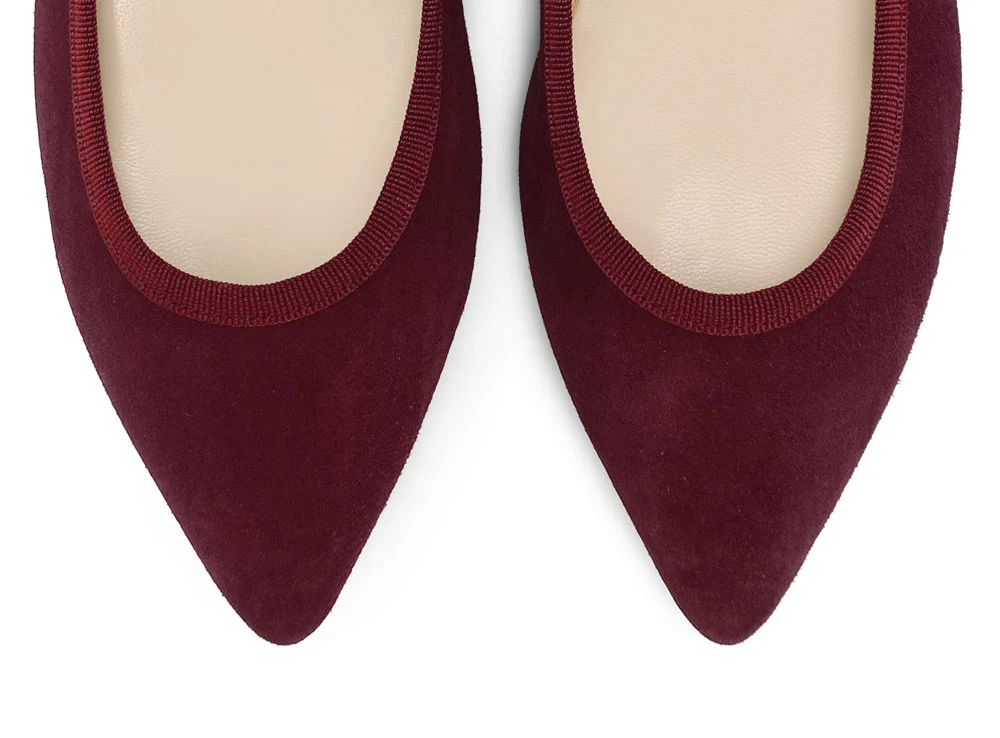Pointed toe burgundy suede ballet flats - Image 6