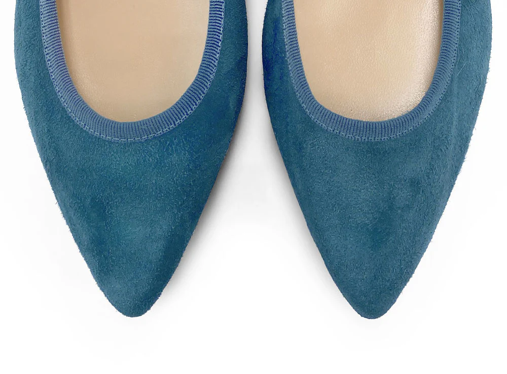 Pointed toe cerulean suede ballet flats - Image 5
