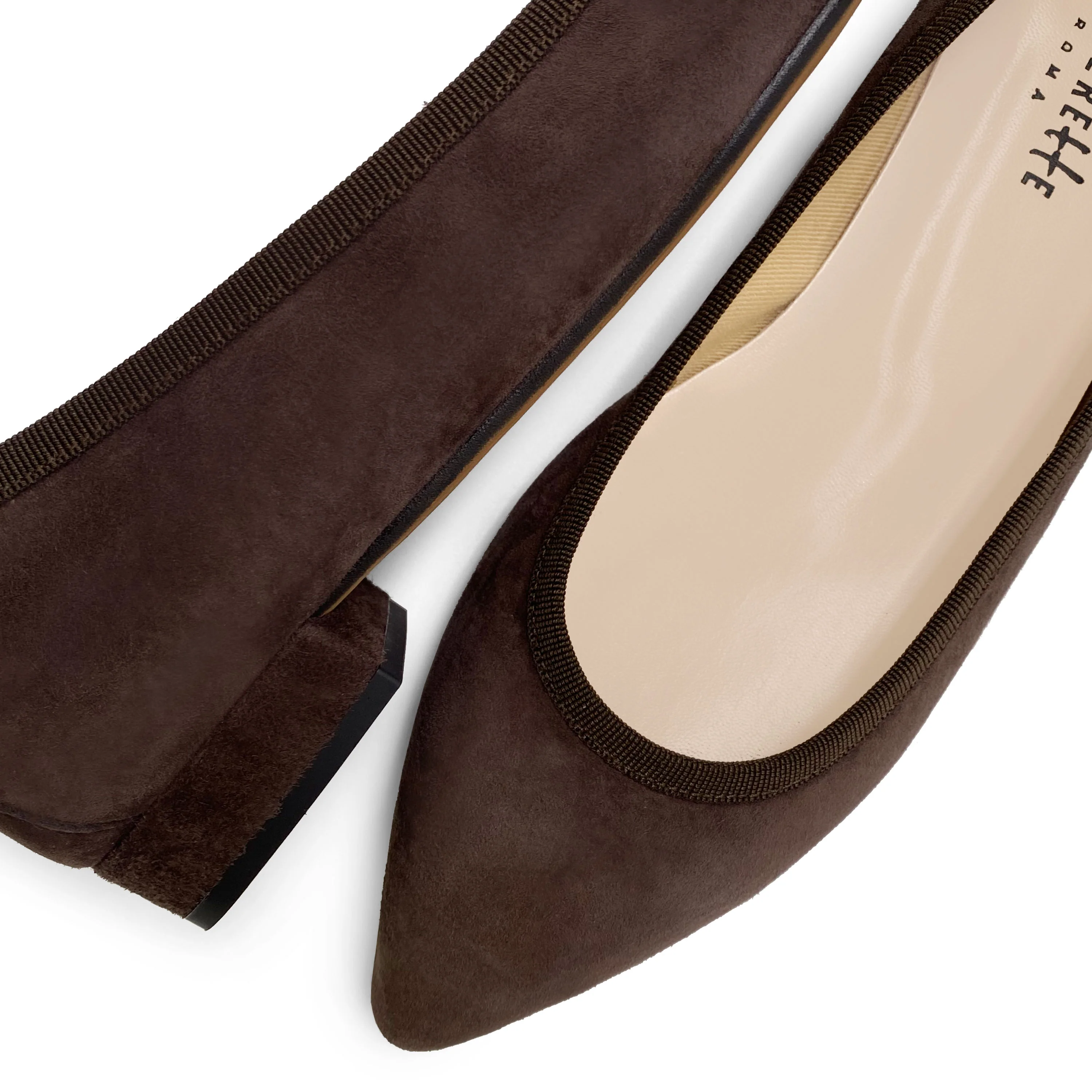 Pointed toe dark brown suede ballet flats - Image 3