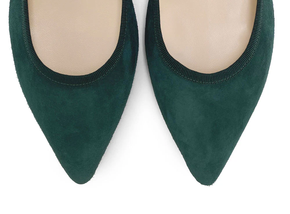 Pointed toe forest green suede ballet flats - Image 5