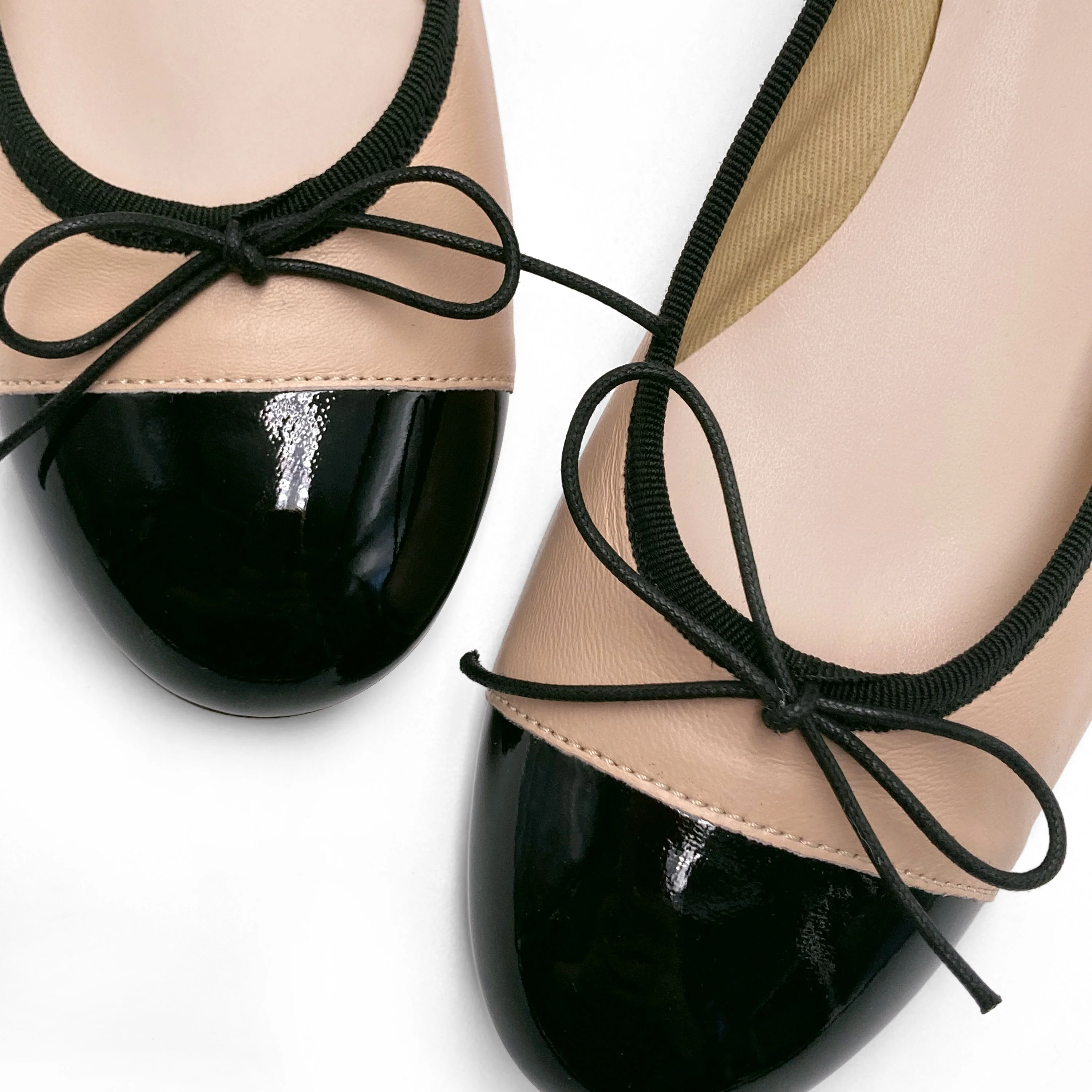 Powder pink leather ballet flats with high heel and patent toe - Image 4