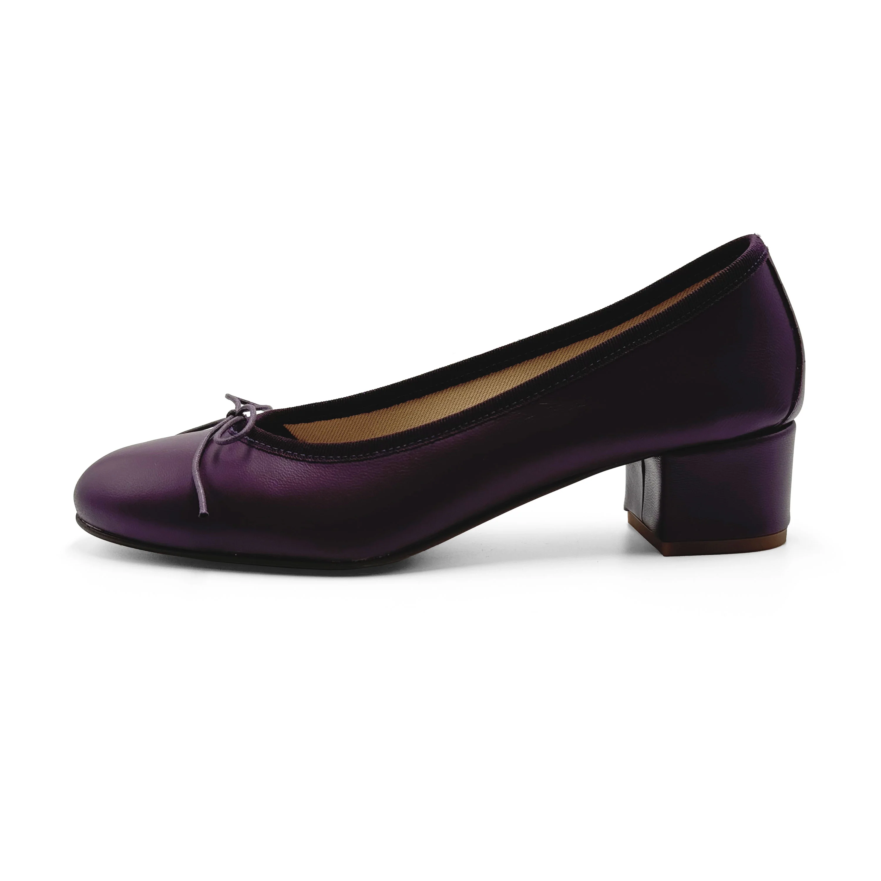 Purple leather ballet flats with heel - Image 4