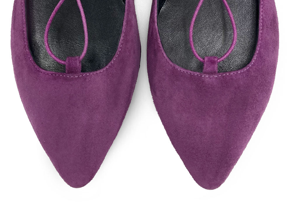 Purple suede ballet flats with straps - Image 6