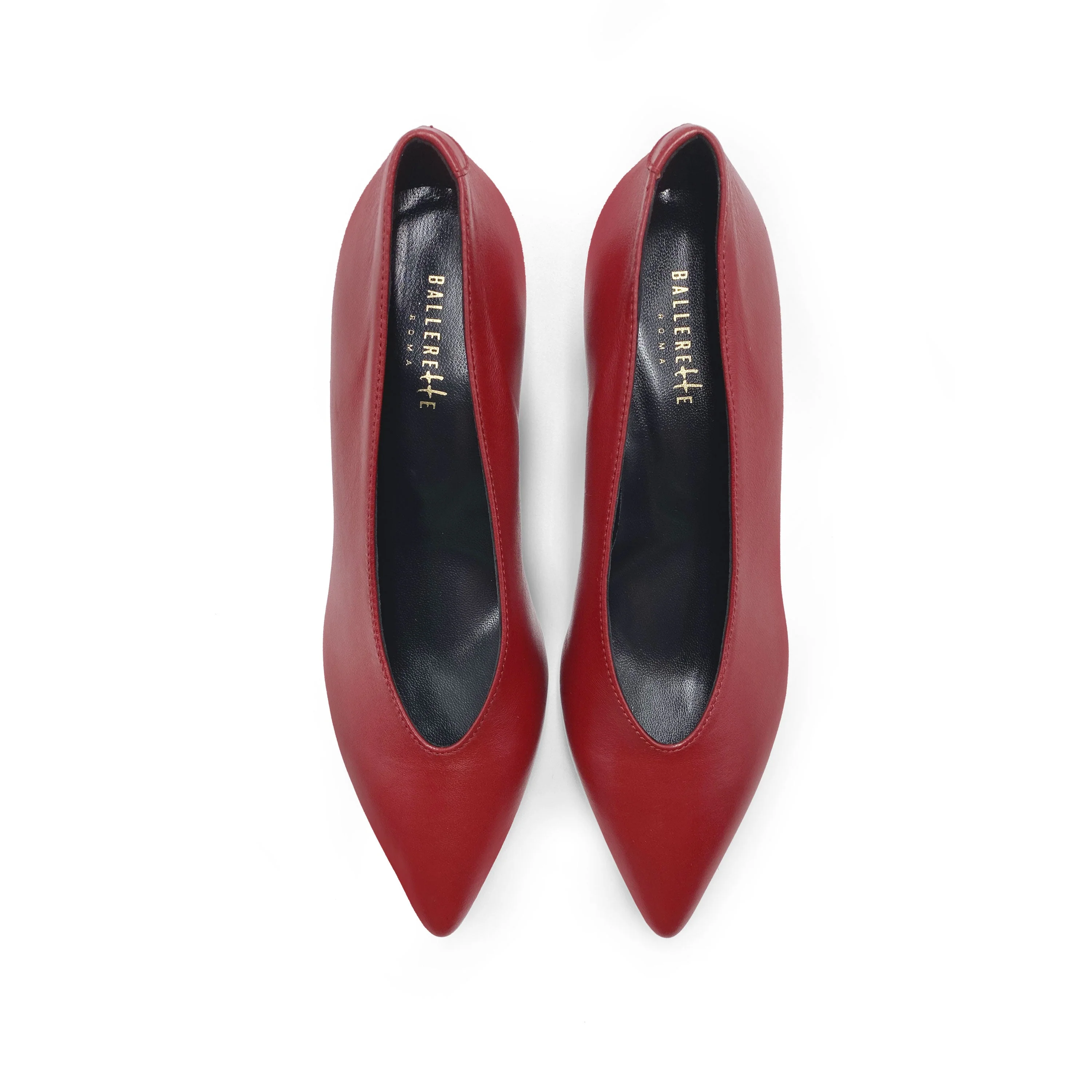 Red leather pumps with V-cut and heel - Image 2