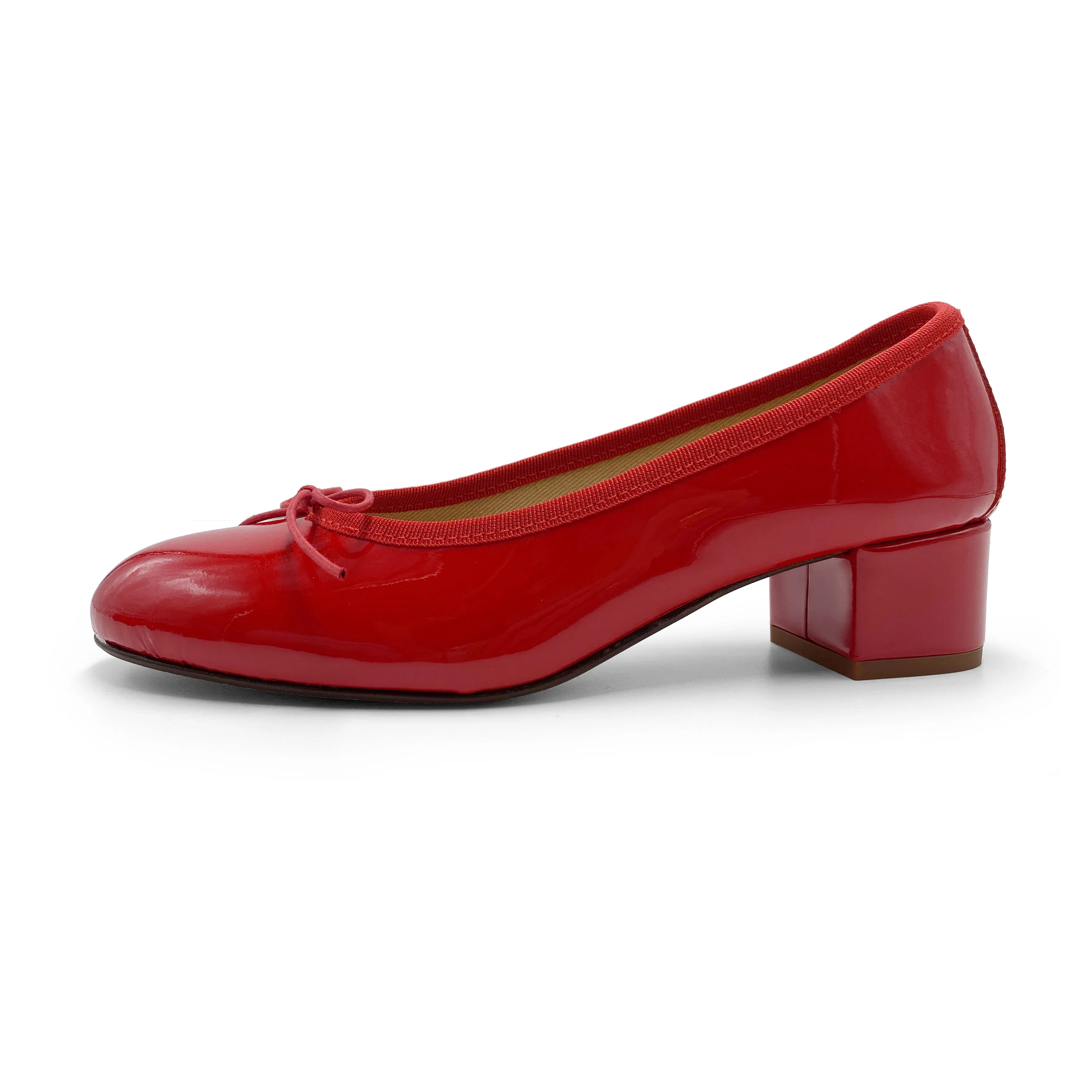 Red patent leather ballet flats with heel - Image 4