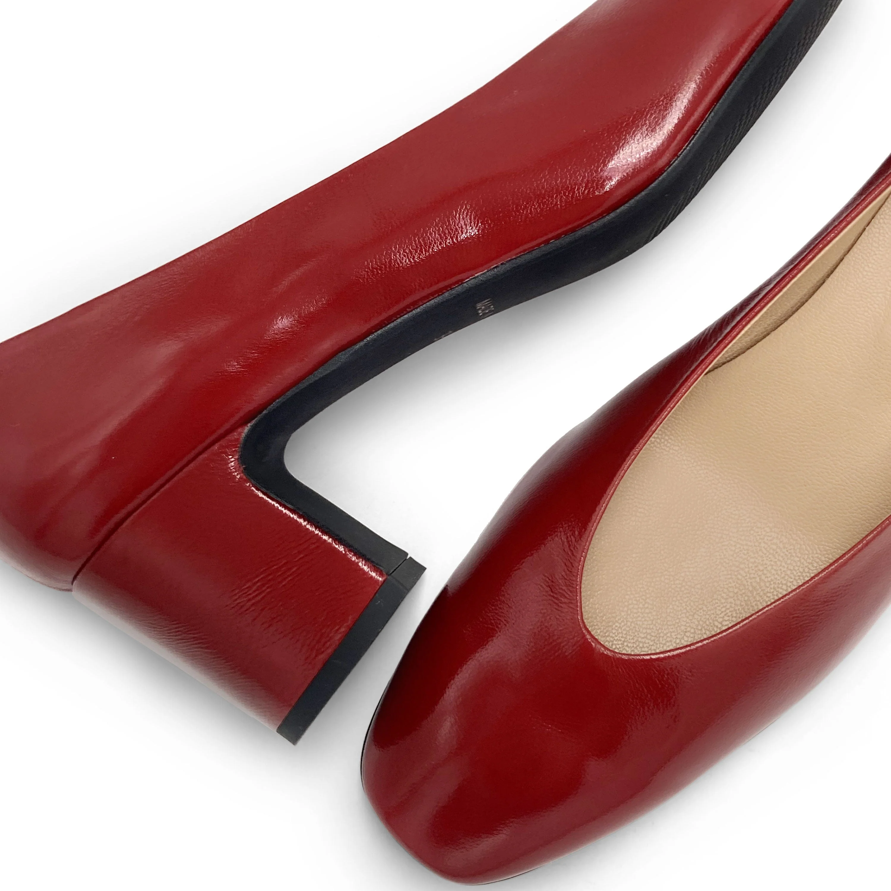 Red patent leather ballet flats with square toe and comfortable high heel - Image 3