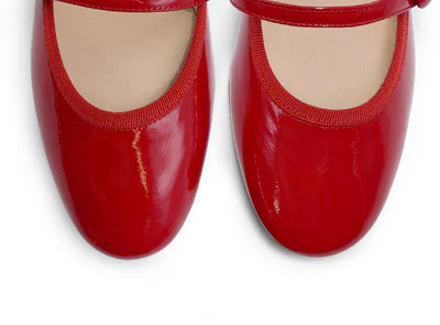 Red patent leather Mary Jane ballet flats with strap and heel - Image 5