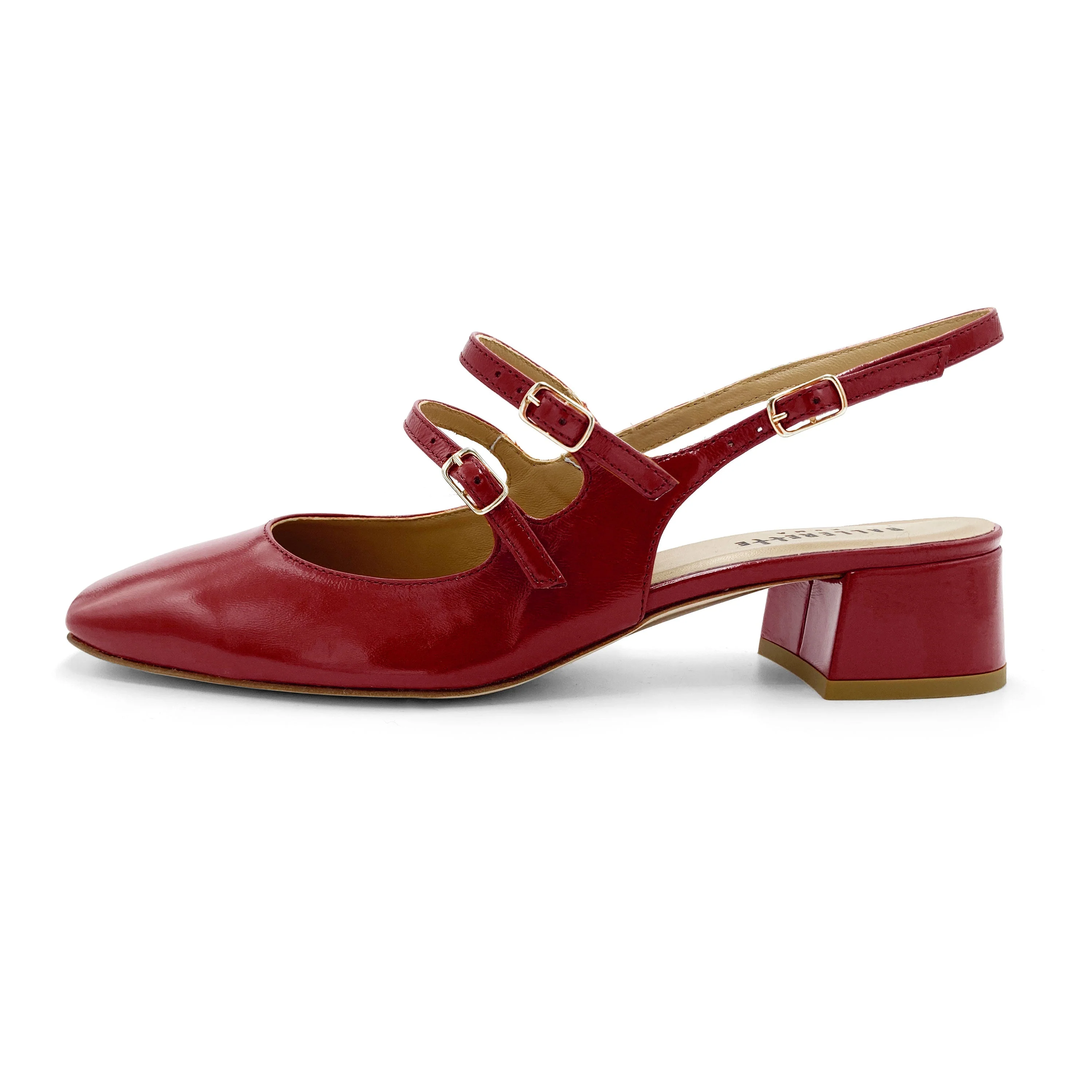 Red patent leather slingback ballet flats with heel - Image 4