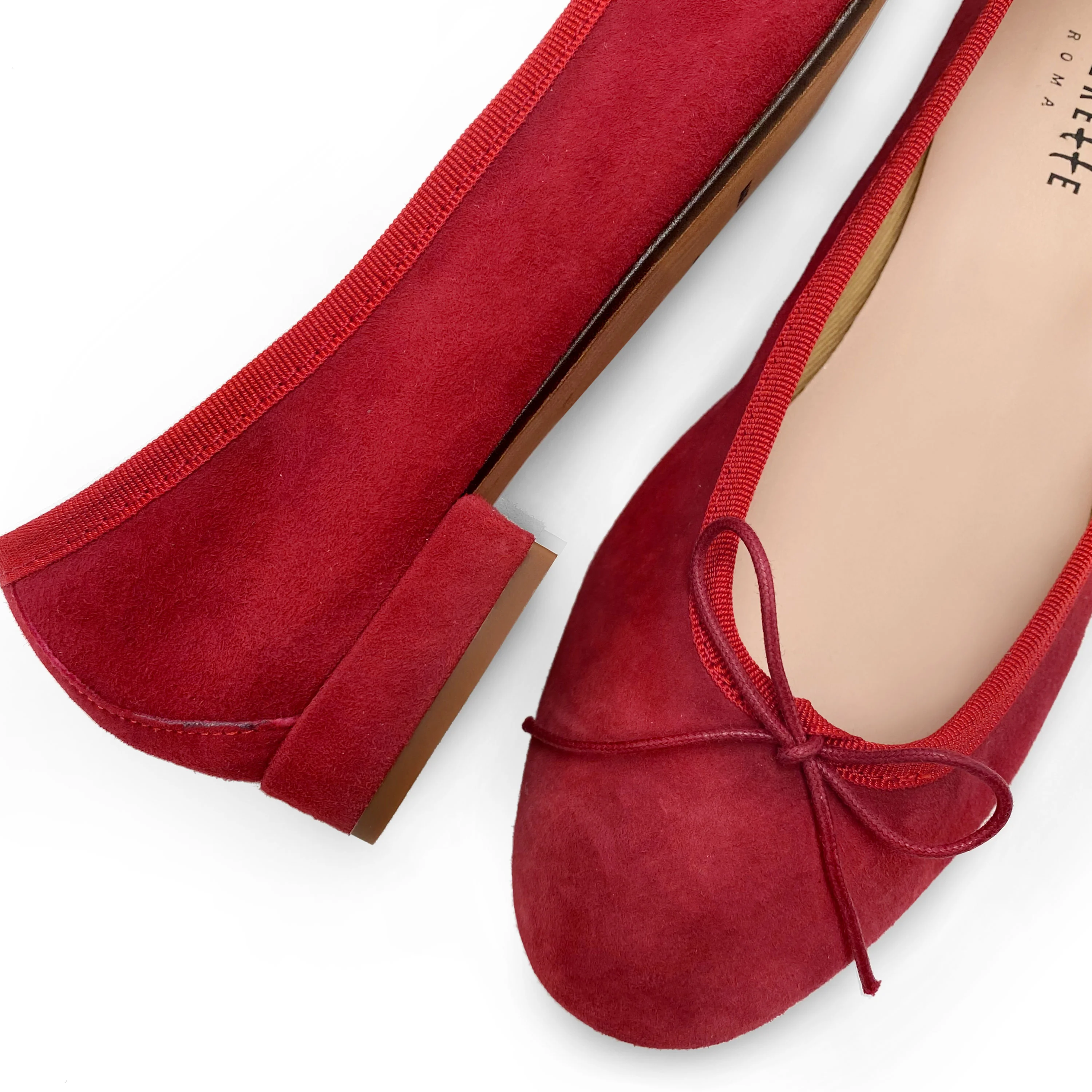 Red suede medium heel ballet flats - Image 3