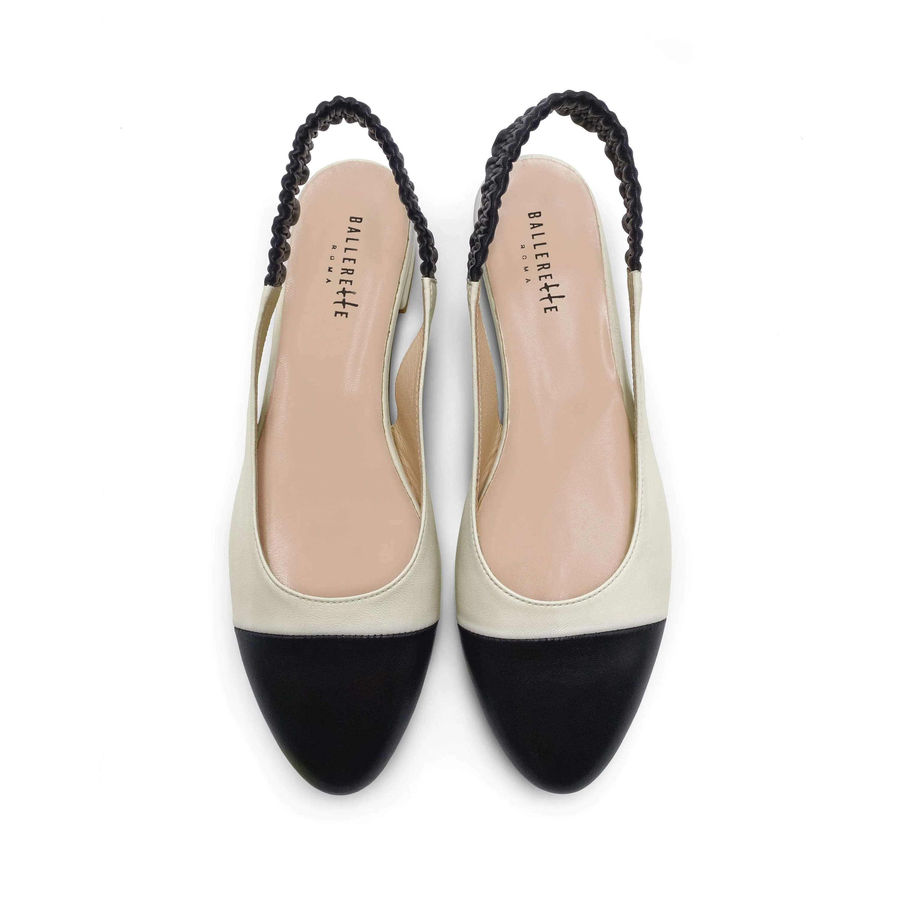 Slingback ballet flats in ivory and black leather - Image 4