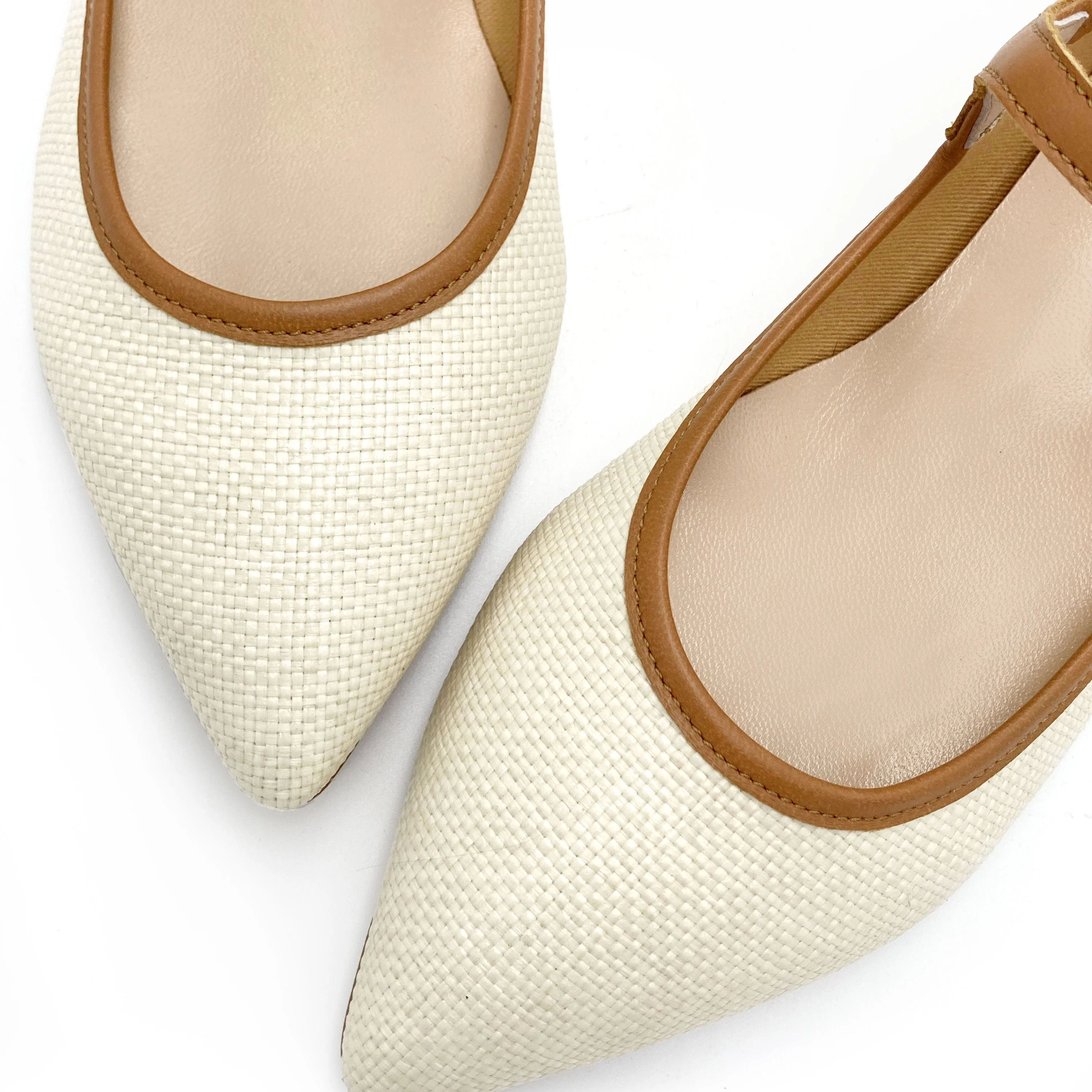Summer Mary Jane ballet flats in beige raffia with leather strap - Image 4