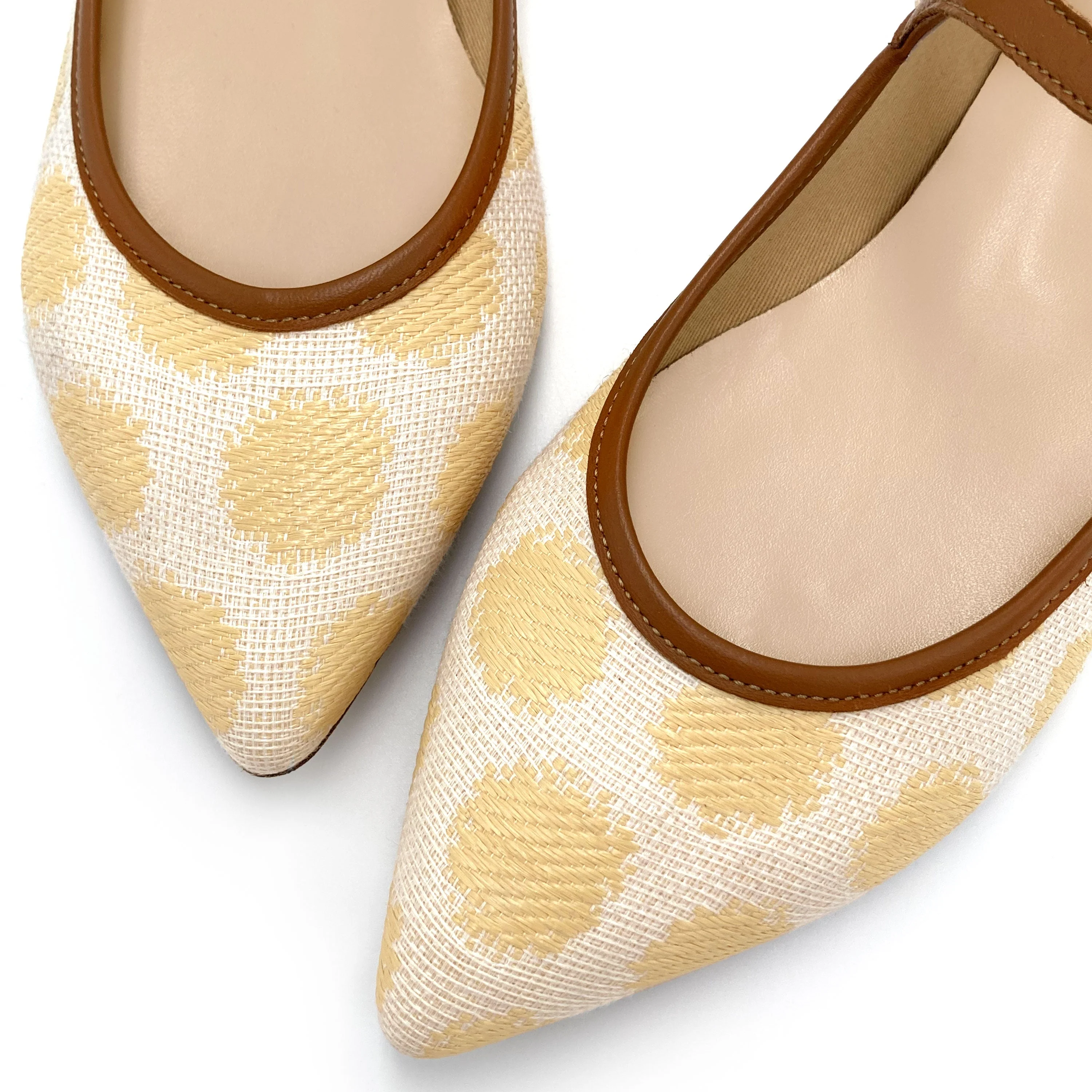 Summer Mary Jane flats in beige polka dot raffia with leather strap - Image 3