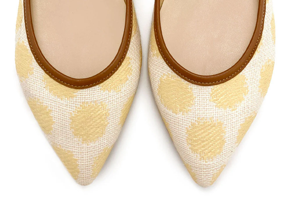 Summer Mary Jane flats in beige polka dot raffia with leather strap - Image 5